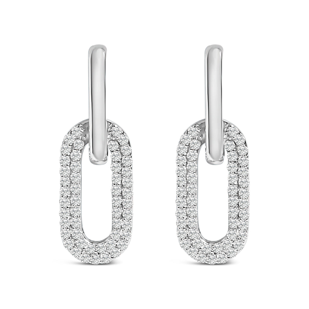 10K White Gold 1/2 Cttw Lab Grown Diamond Dangling Paperclip Drop Earrings