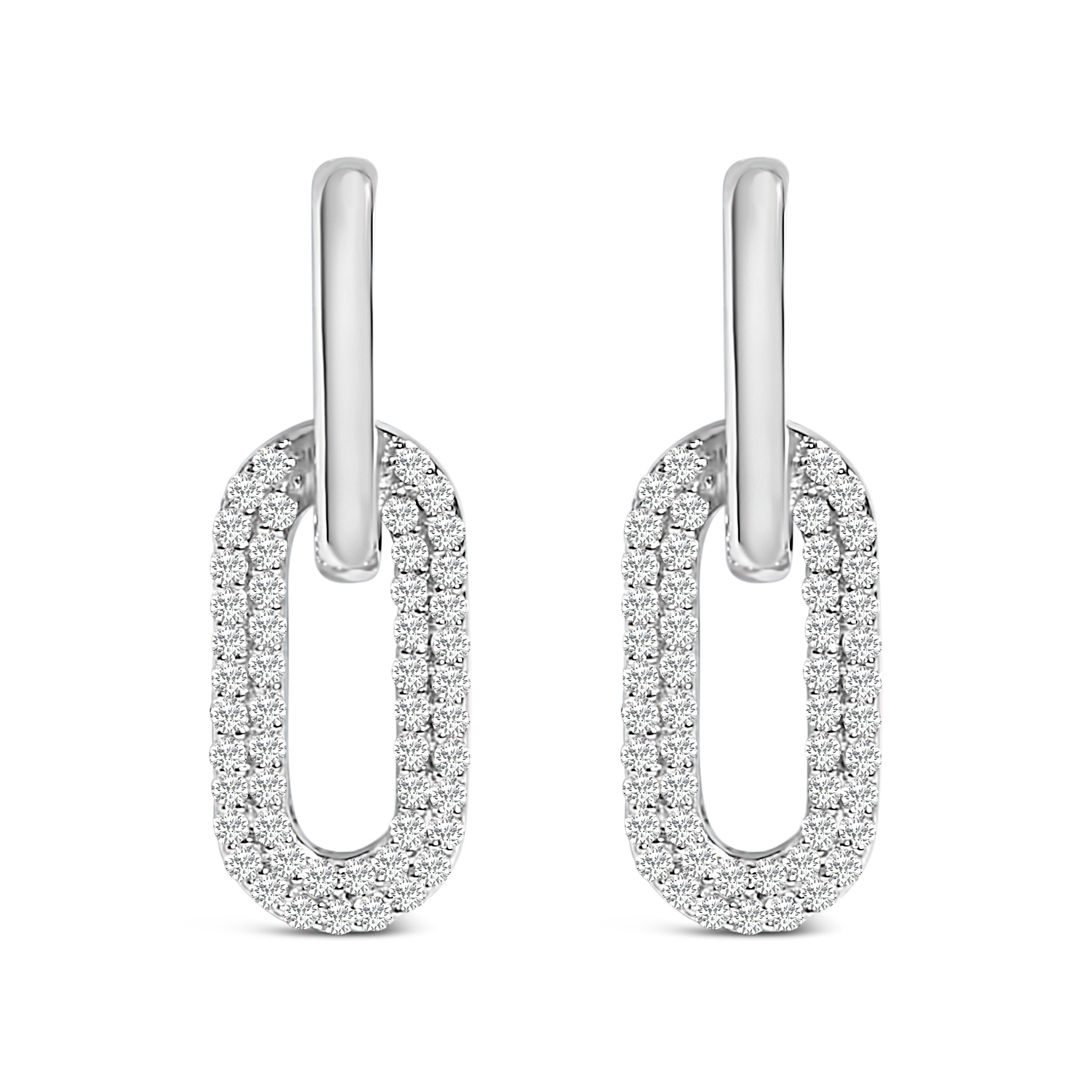 10K White Gold 1/2 Cttw Lab Grown Diamond Dangling Paperclip Drop Earrings