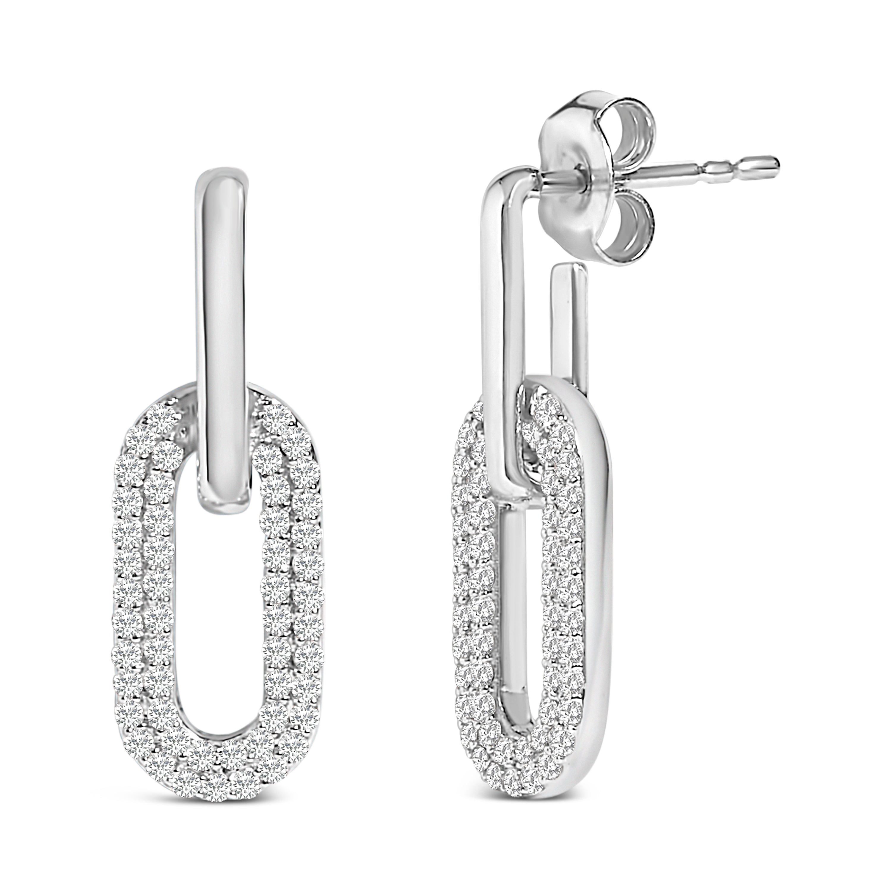 10K White Gold 1/2 Cttw Lab Grown Diamond Dangling Paperclip Drop Earrings