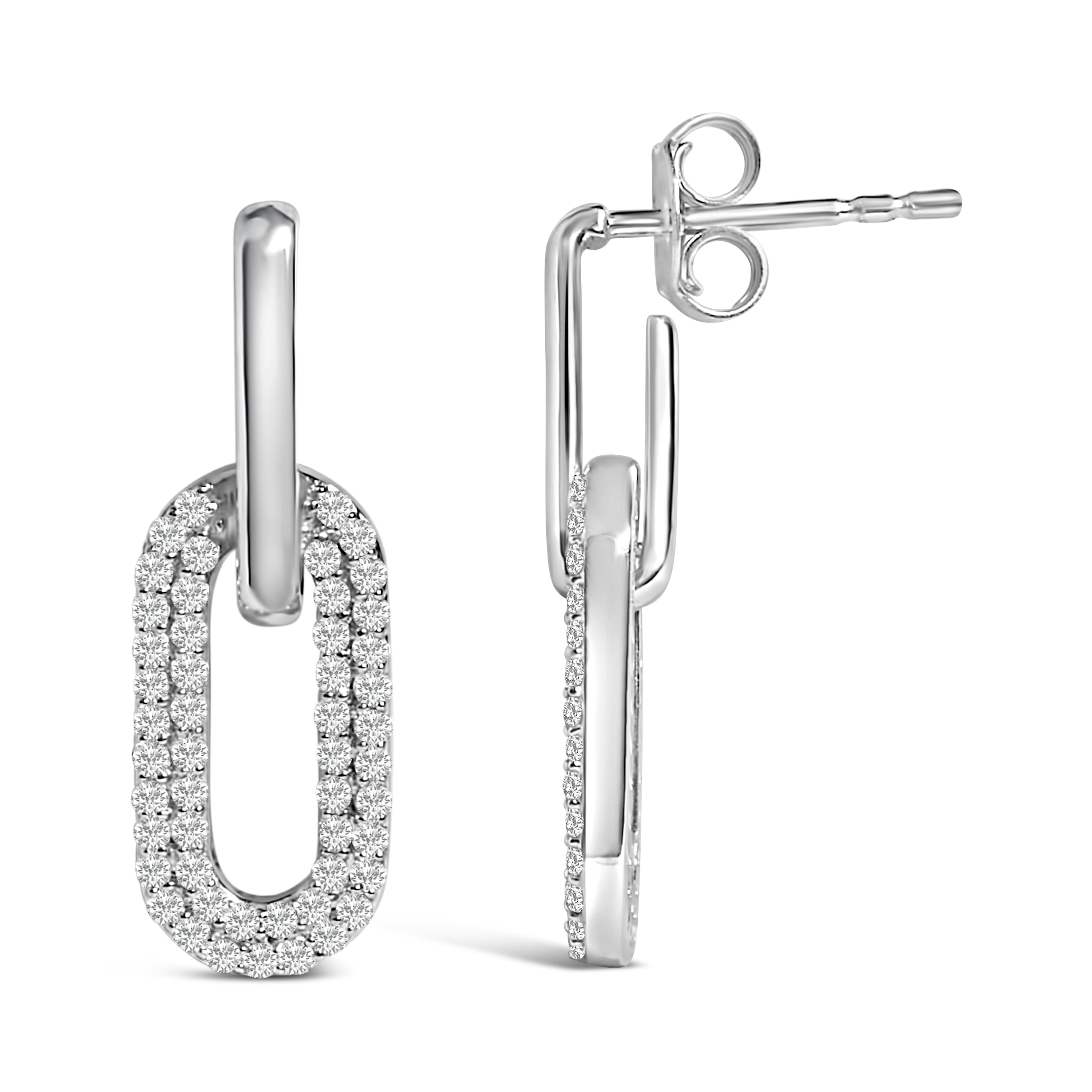 10K White Gold 1/2 Cttw Lab Grown Diamond Dangling Paperclip Drop Earrings
