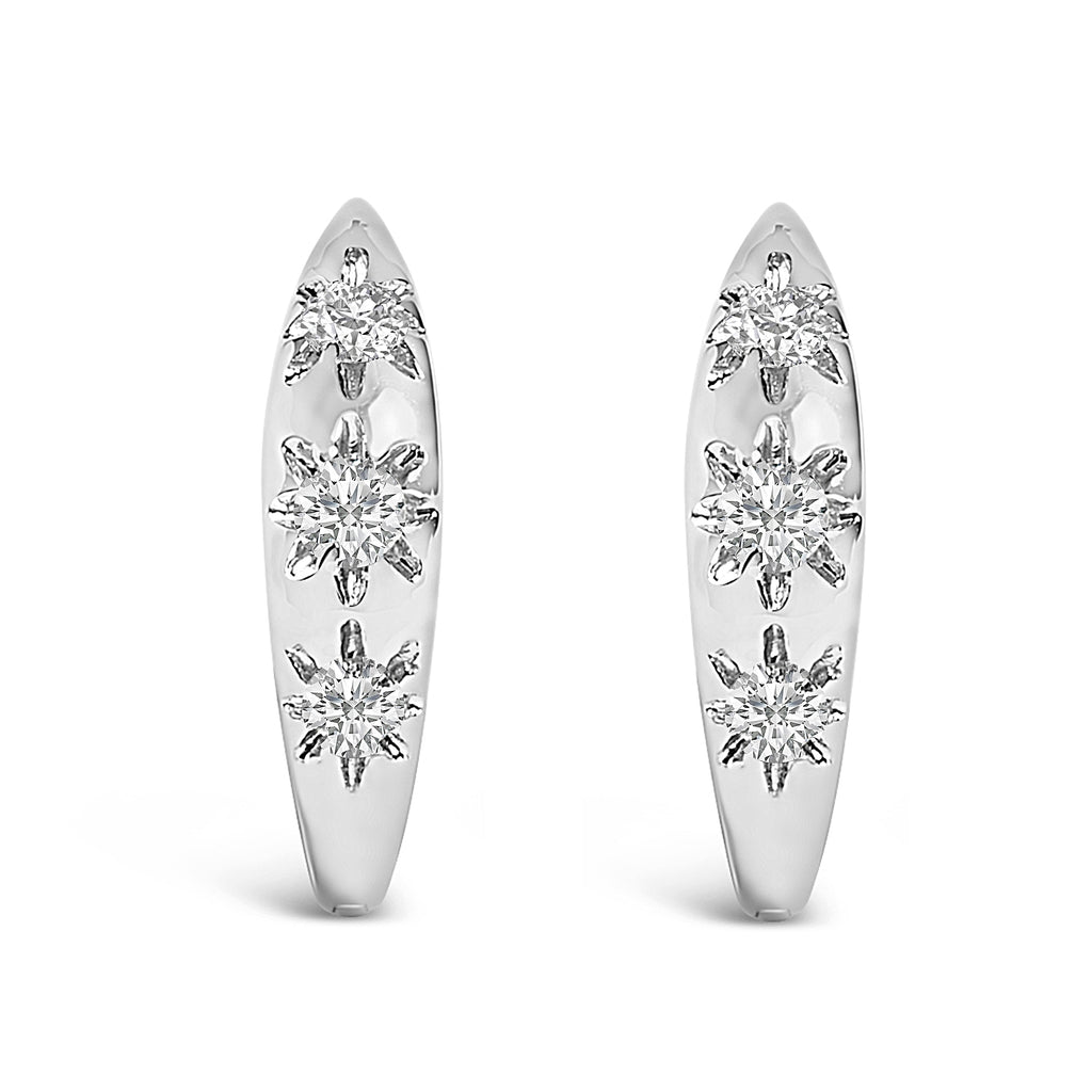 10K White Gold 1/5 Cttw Lab Grown Diamond Three Stone Huggie Hoop Earrings