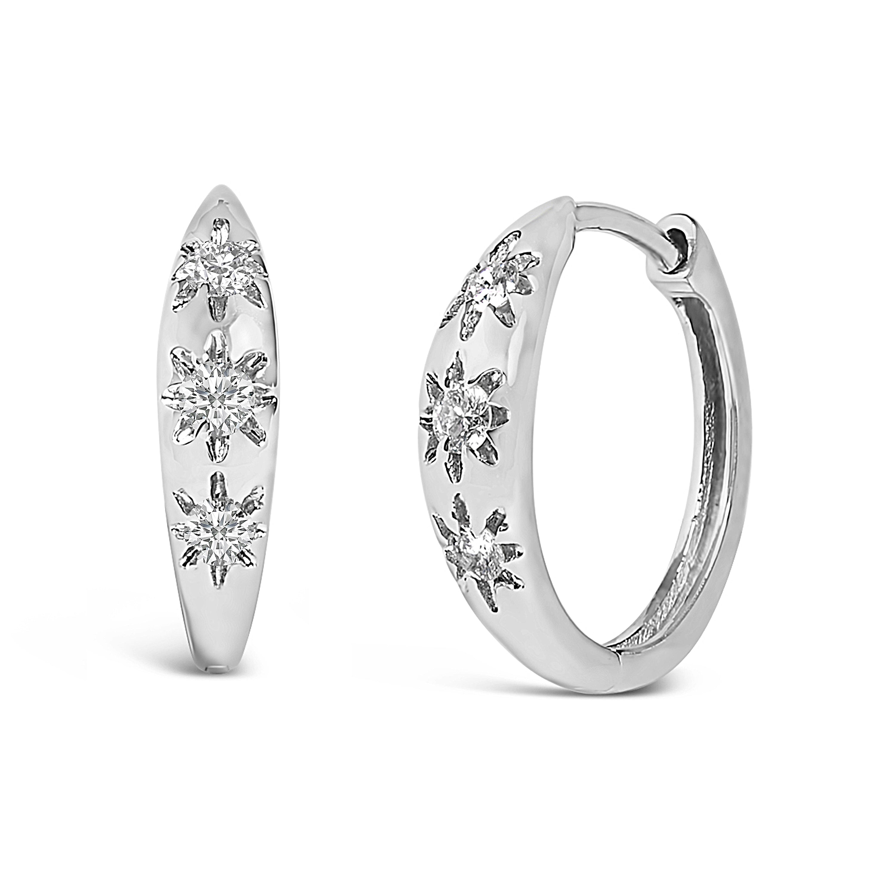 10K White Gold 1/5 Cttw Lab Grown Diamond Three Stone Huggie Hoop Earrings