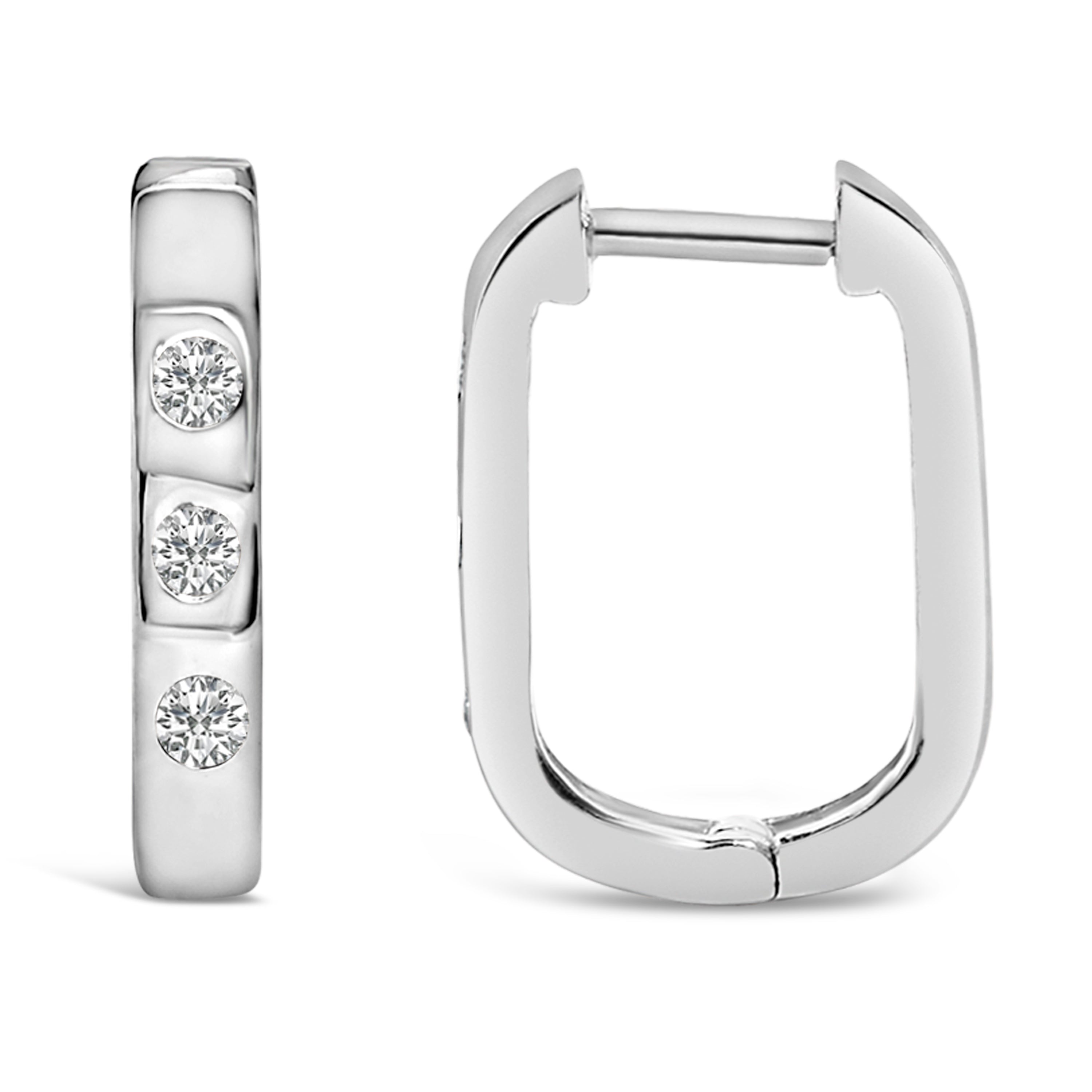 10K White Gold 1/10 Cttw Three Stone Lab Grown Diamond Oval Huggies Hoop Earrings