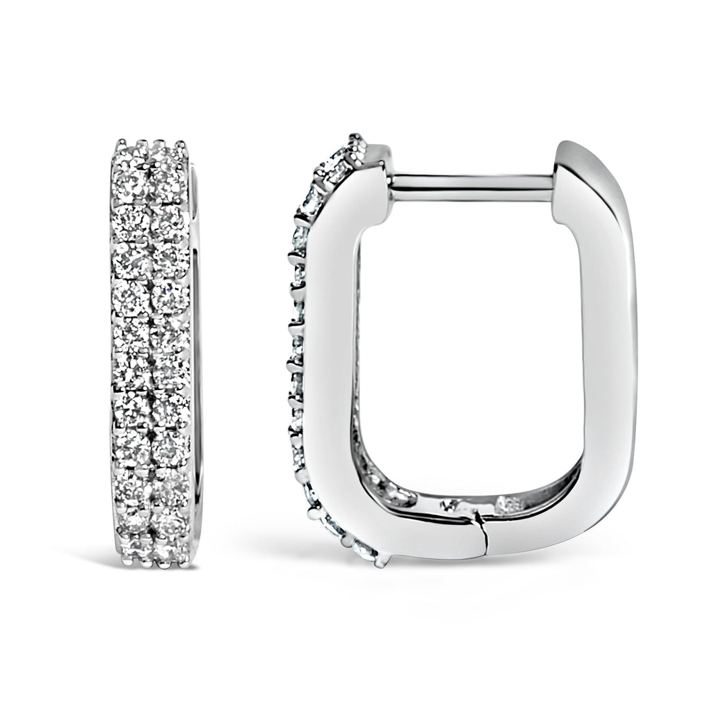 10K White Gold 1/4 Cttw Lab Grown Diamond Double Row Huggie Hoop Earrings