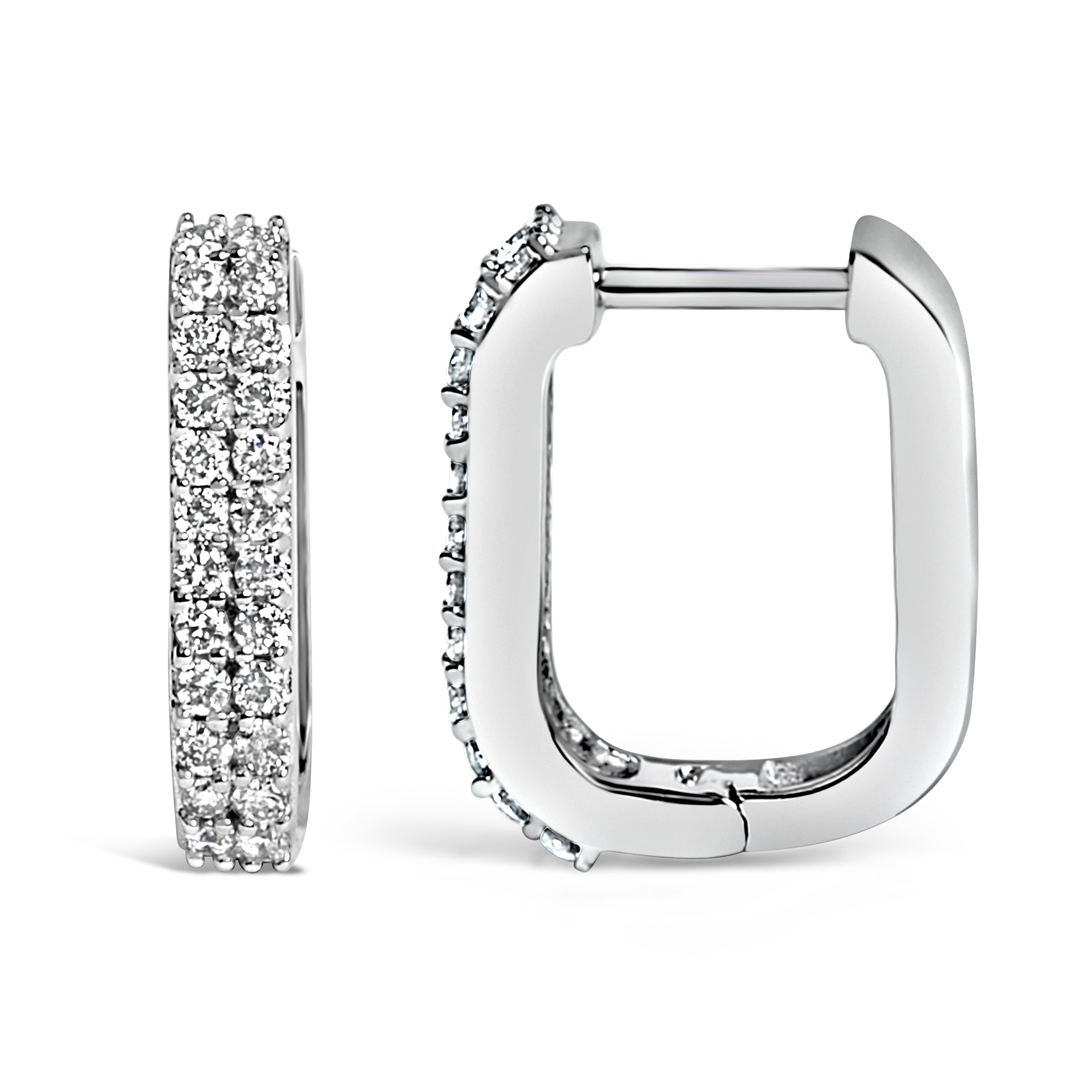 10K White Gold 1/4 Cttw Lab Grown Diamond Double Row Huggie Hoop Earrings