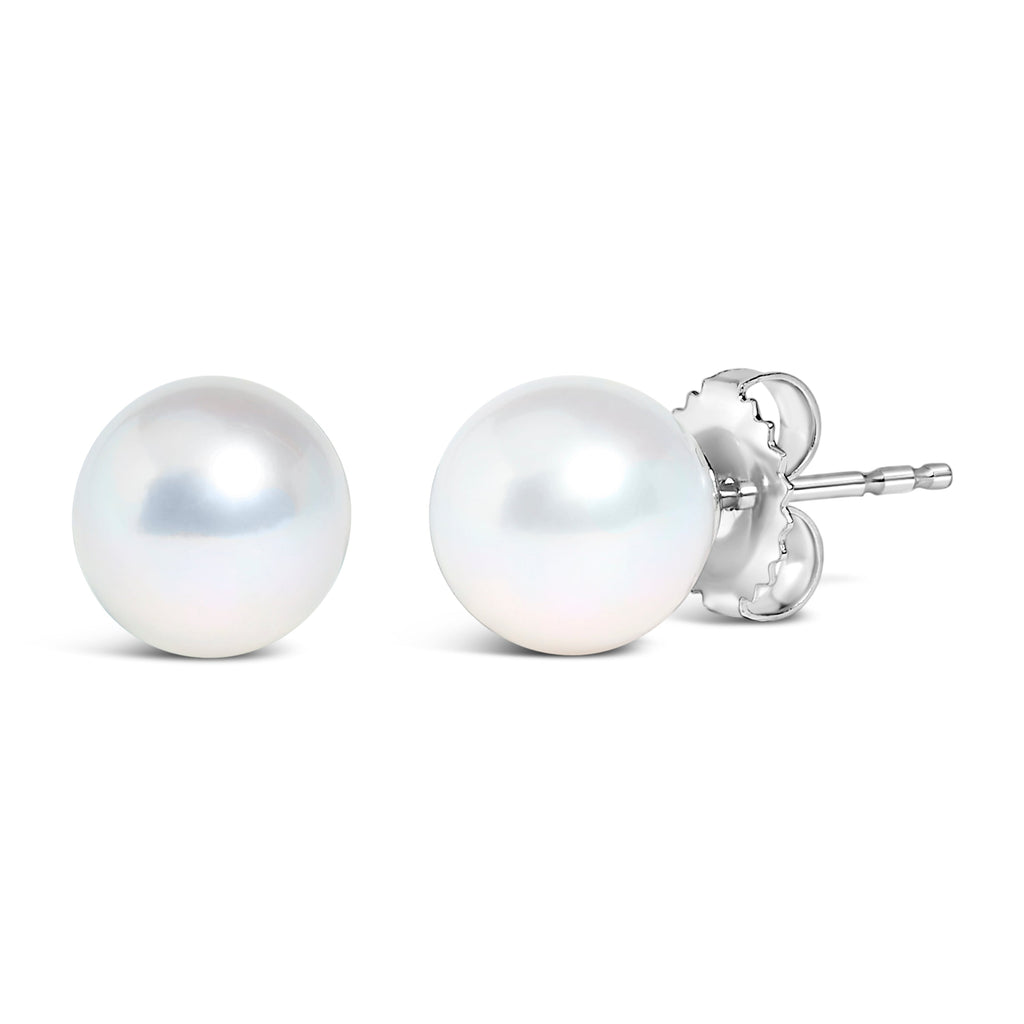 14k White Gold 5-5.5MM  Cultured Freshwater Pearl Solitaire Stud Earrings