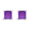 14K White Gold 5x5MM Princess Cut Purple Amethyst Solitaire Stud Earrings