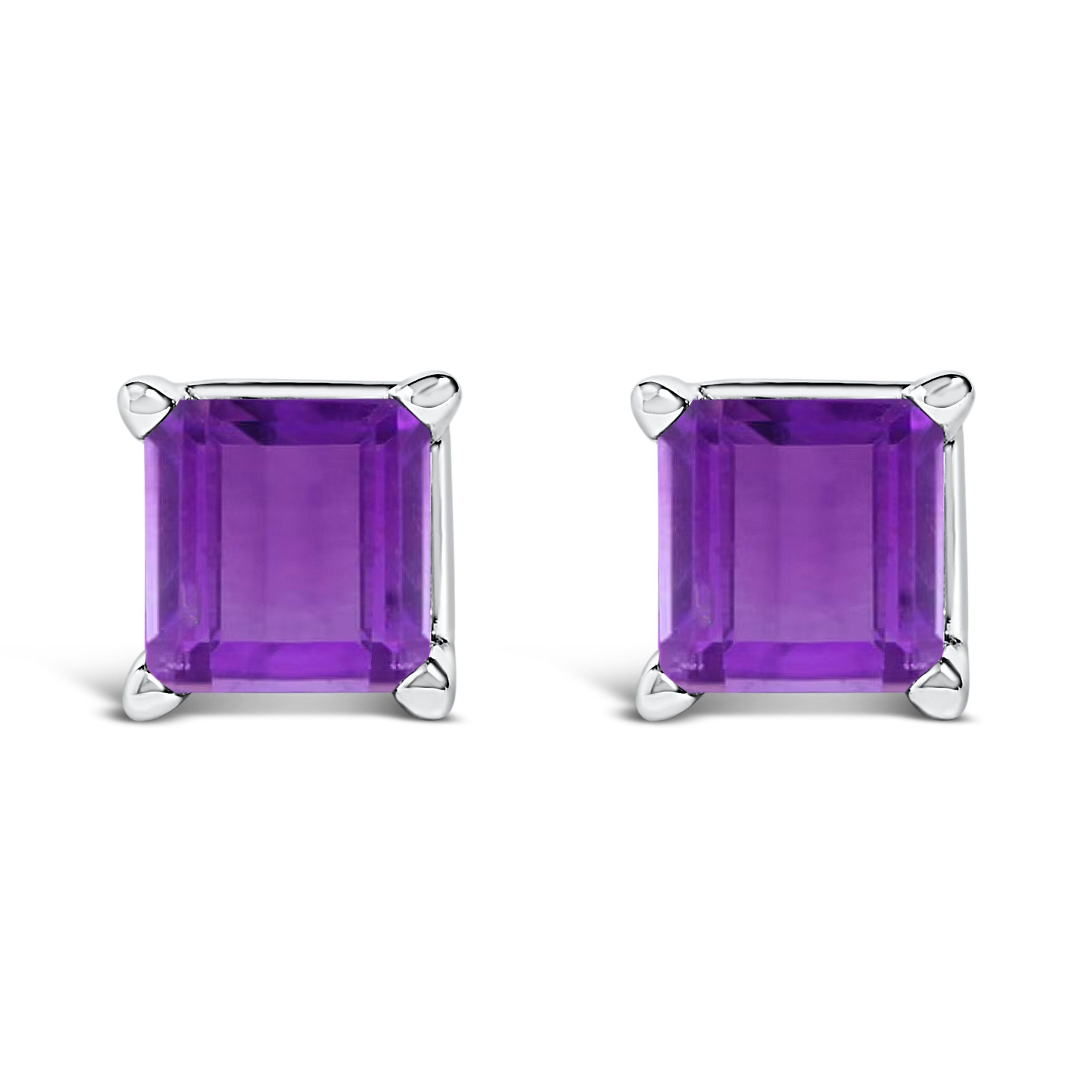 14K White Gold 5x5MM Princess Cut Purple Amethyst Solitaire Stud Earrings