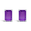 14K White Gold 6x4MM Emerald Shaped Amethyst Solitaire Stud Earrings