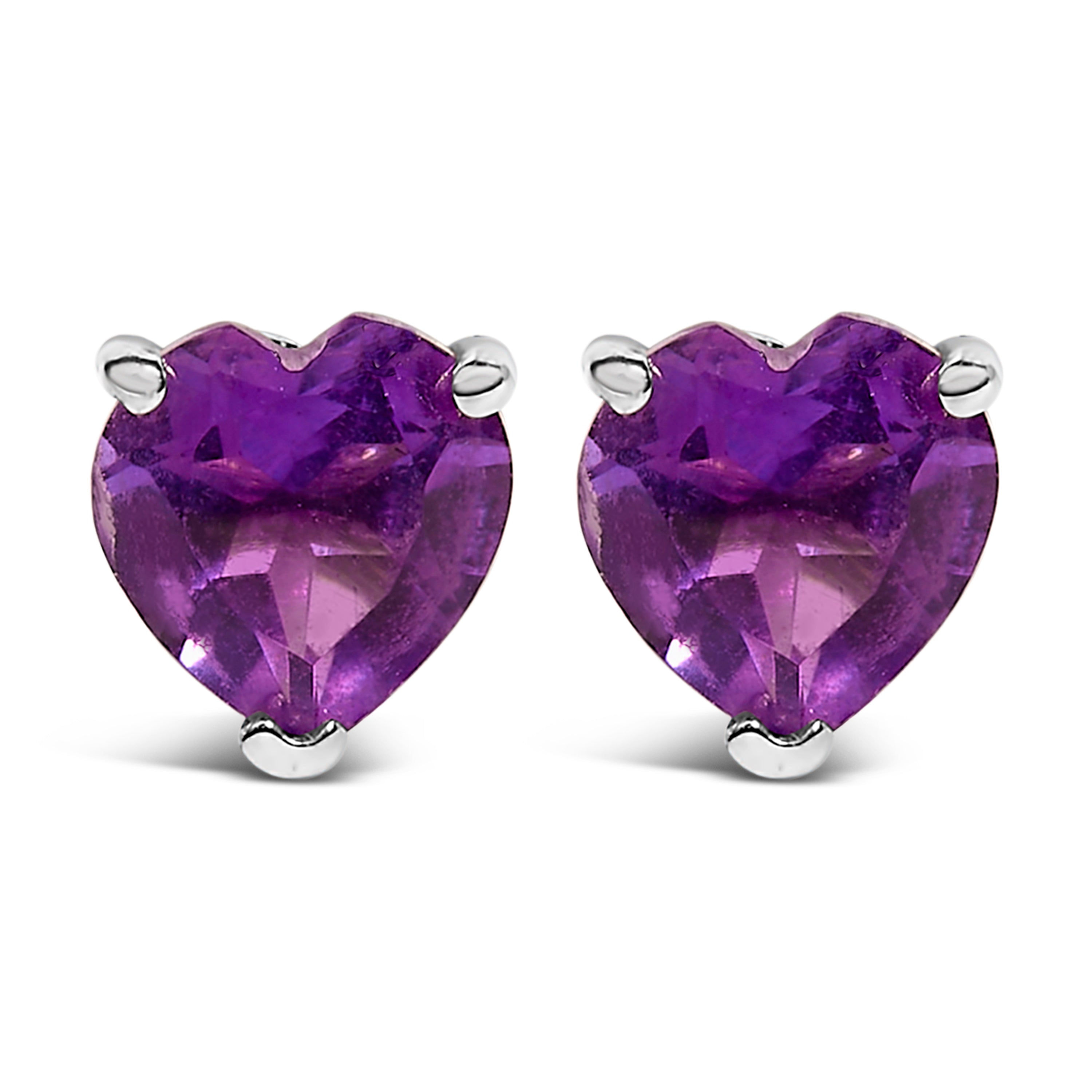 14K White Gold 5MM Heart Cut Purple Amethyst Solitaire Stud Earrings
