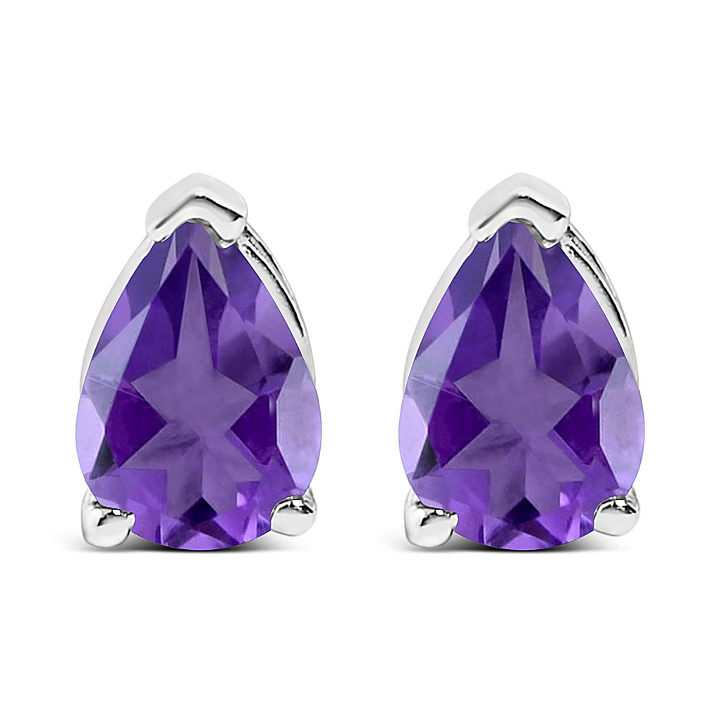 14K White Gold 6x4MM Pear Shaped Purple Amethyst Solitaire Stud Earrings