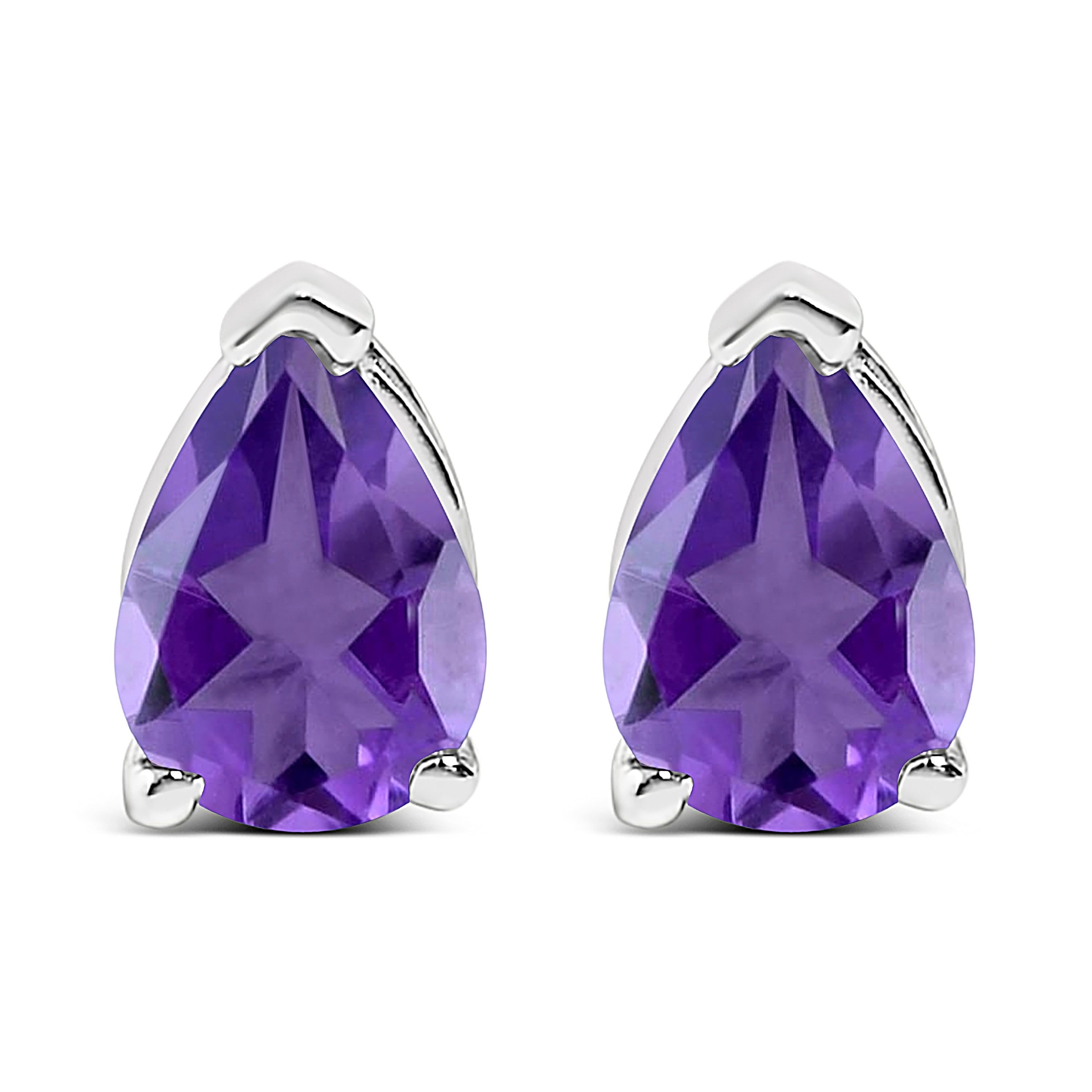 14K White Gold 6x4MM Pear Shaped Purple Amethyst Solitaire Stud Earrings