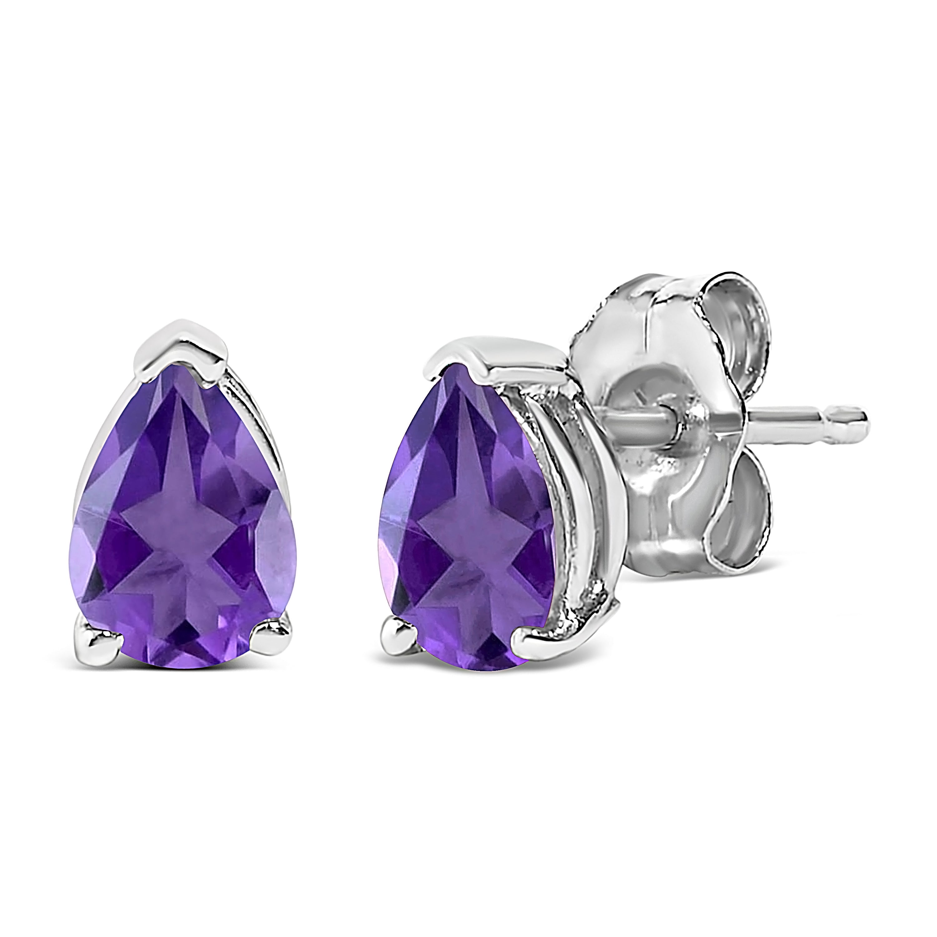 14K White Gold 6x4MM Pear Shaped Purple Amethyst Solitaire Stud Earrings
