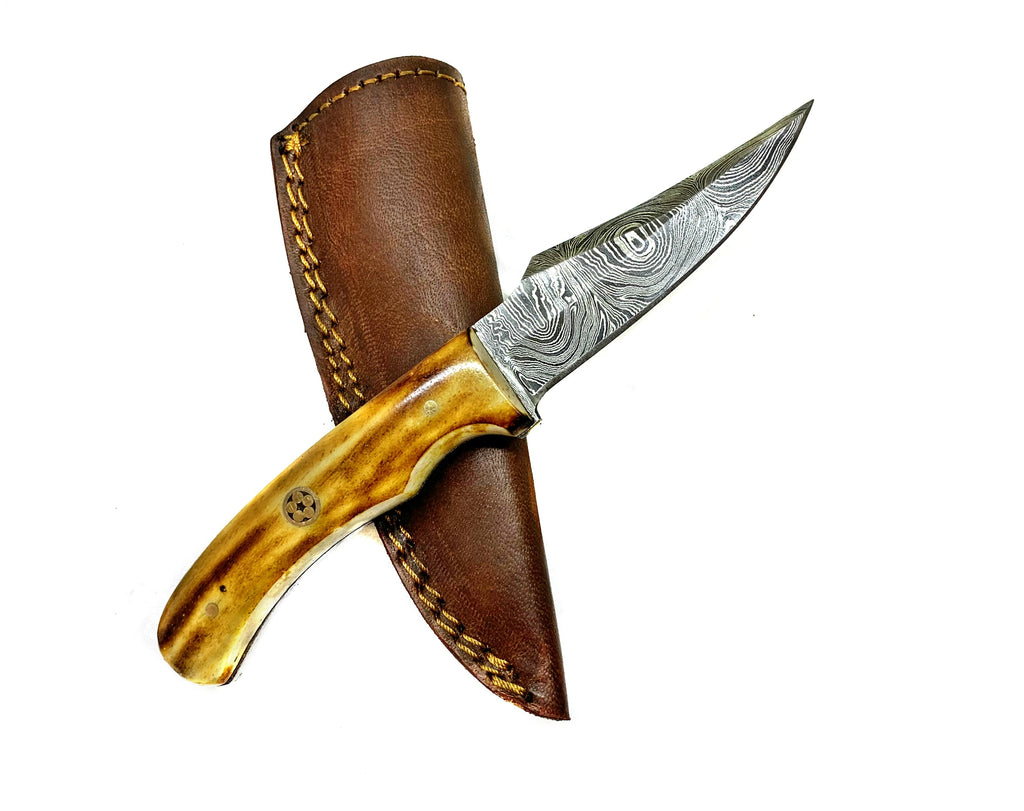 Burnt Bone Handle Titan International Knives Damascus Steel Skinning TD-215