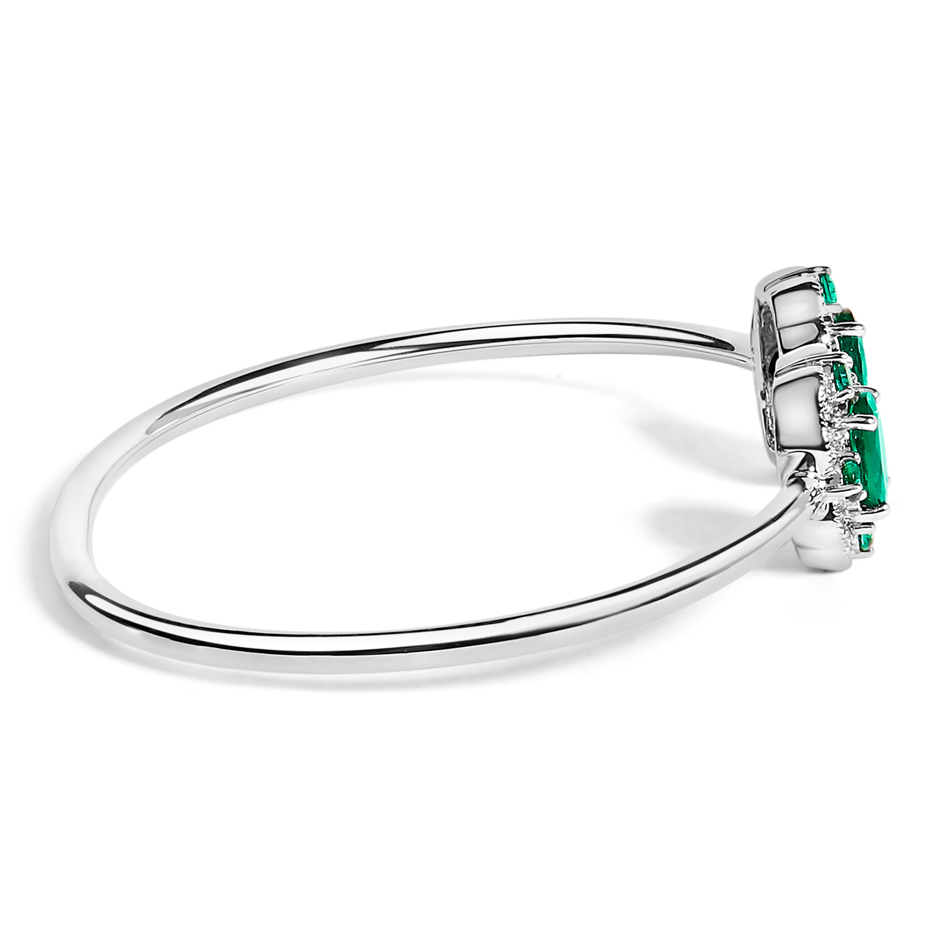 Sterling Silver White Topaz and Green Emerald Floral Bangle Bracelet
