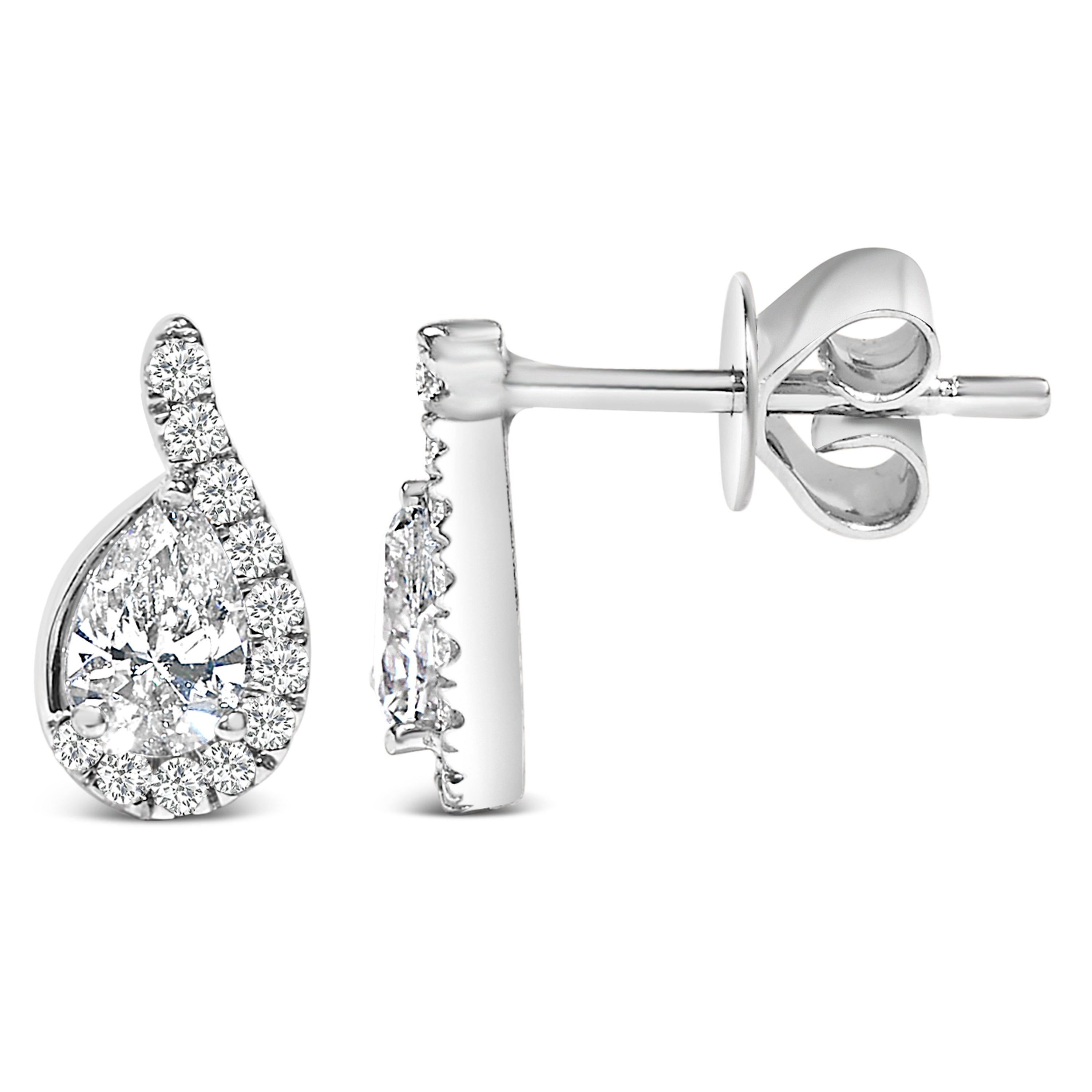 14K White Gold 5/8 Cttw Lab Grown Diamond Tear Drop Halo Stud Earring