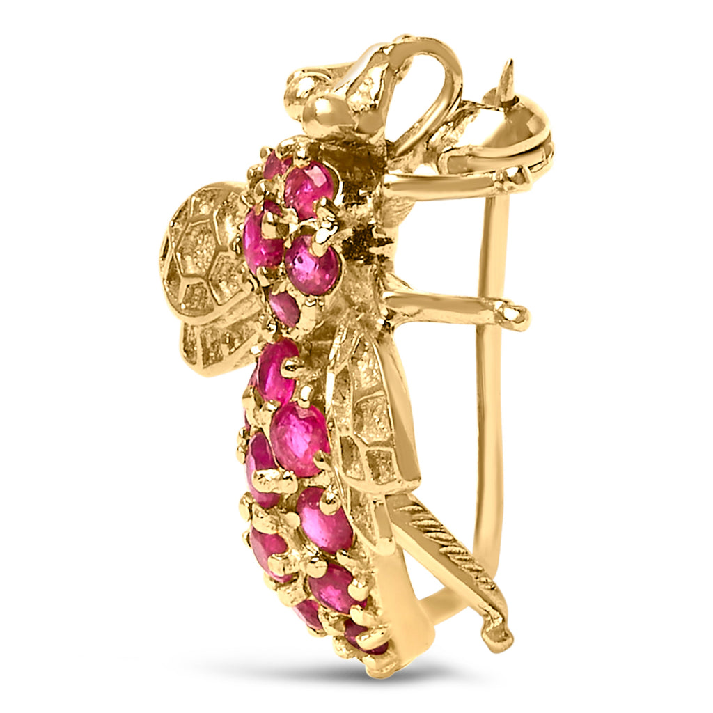14K Yellow Gold Red Ruby Bee Brooch Pin