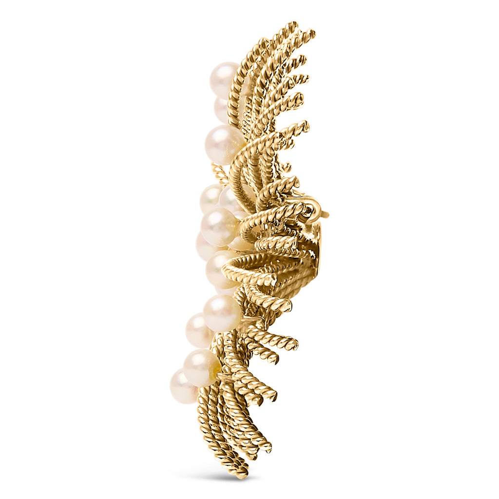 18K Yellow Gold Cultured Freshwater Pearl Starburst Brooch Pin
