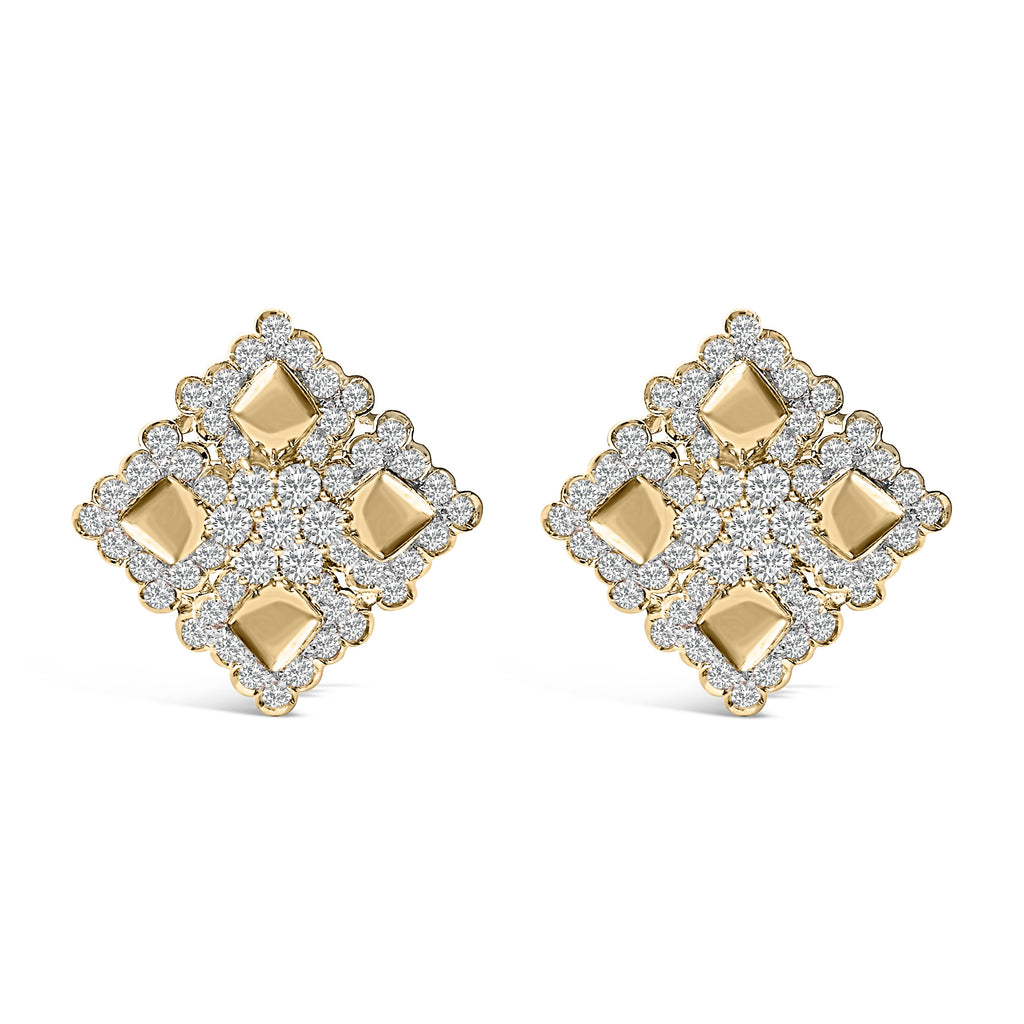 18K Yellow Gold Diamond 5 1/5 Cttw Geometric Cluster Stud Earrings