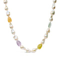 14K Yellow Gold Citrine, Amethyst, and Baroque Pearl Strand Necklace - 18" Inches