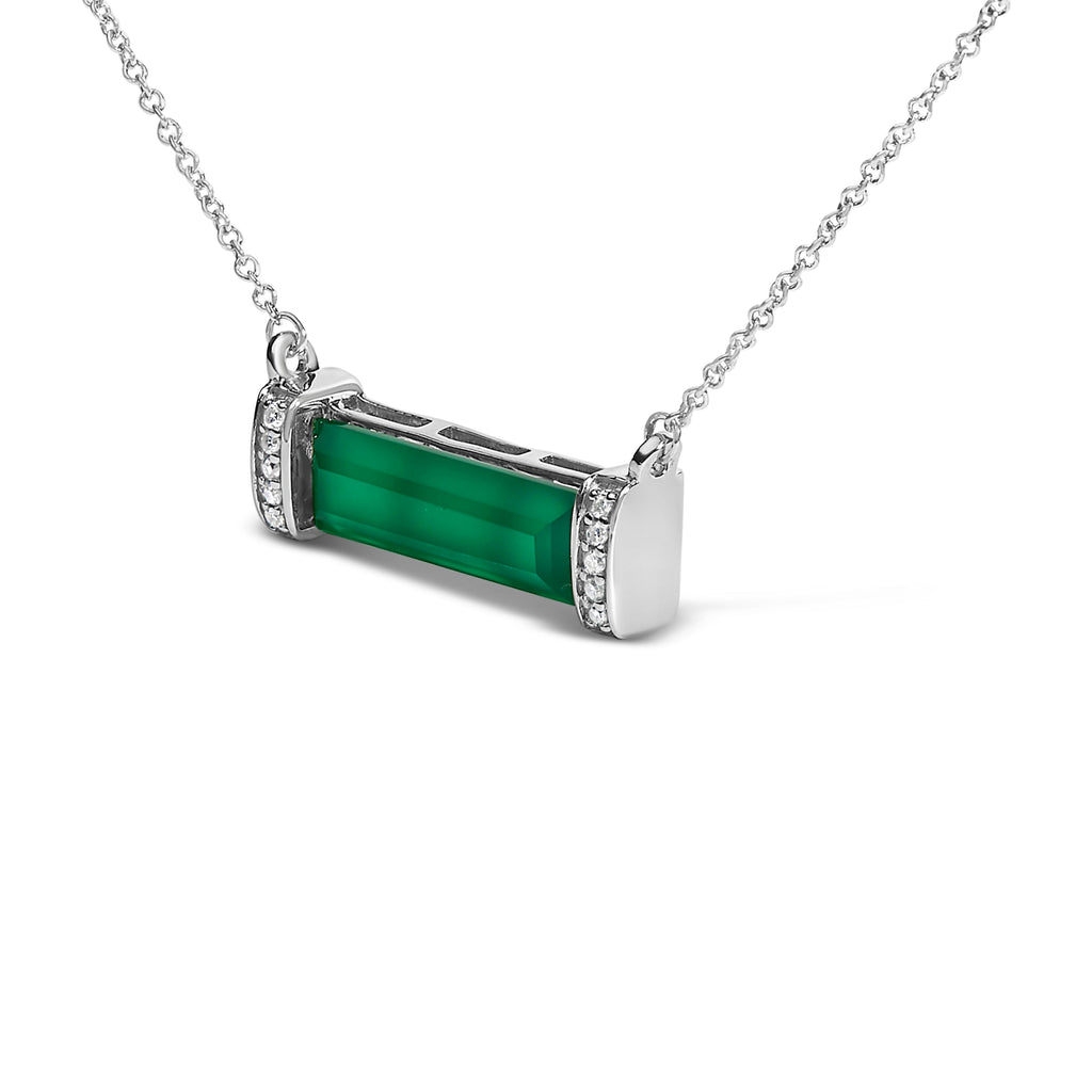 Sterling Silver Diamond Accent and Green Agate Bar Pendant Necklace