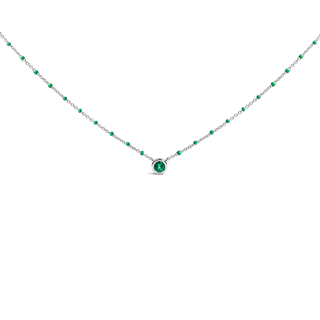 Sterling Silver Lab Created Emerald Bead Chain Necklace