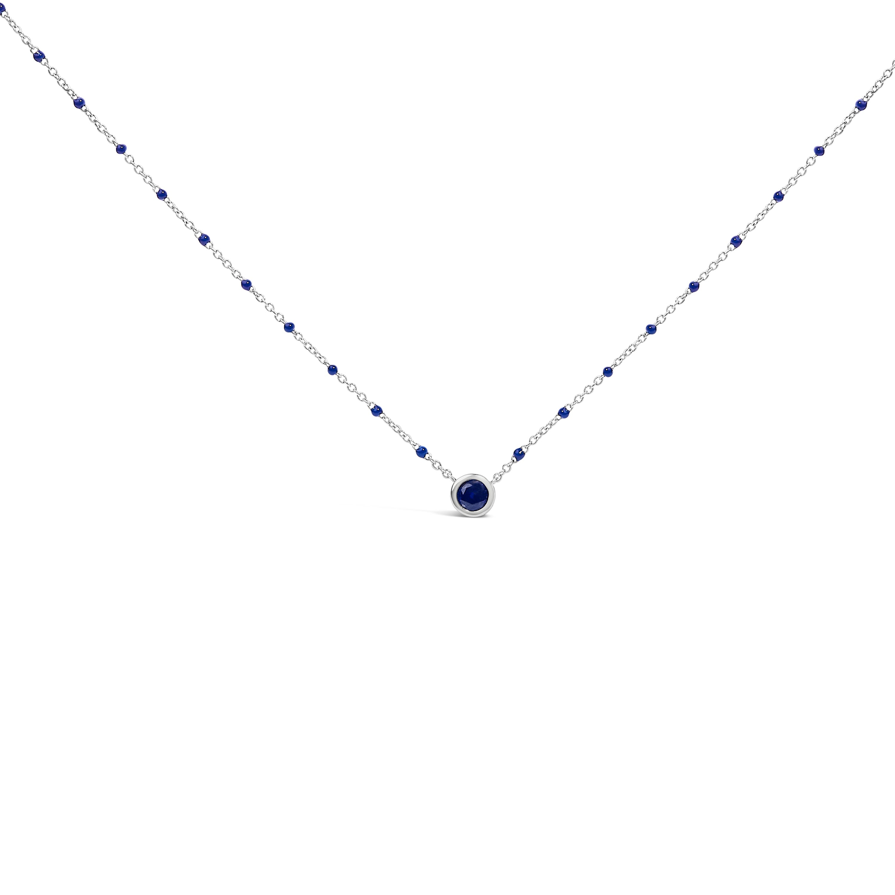Sterling Silver Created Sapphire Bead Chain Necklace 18 Inch