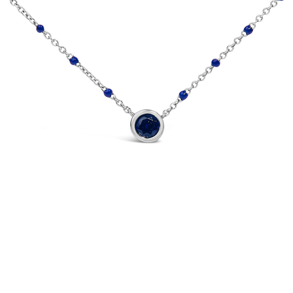 Sterling Silver Created Sapphire Bead Chain Necklace 18 Inch
