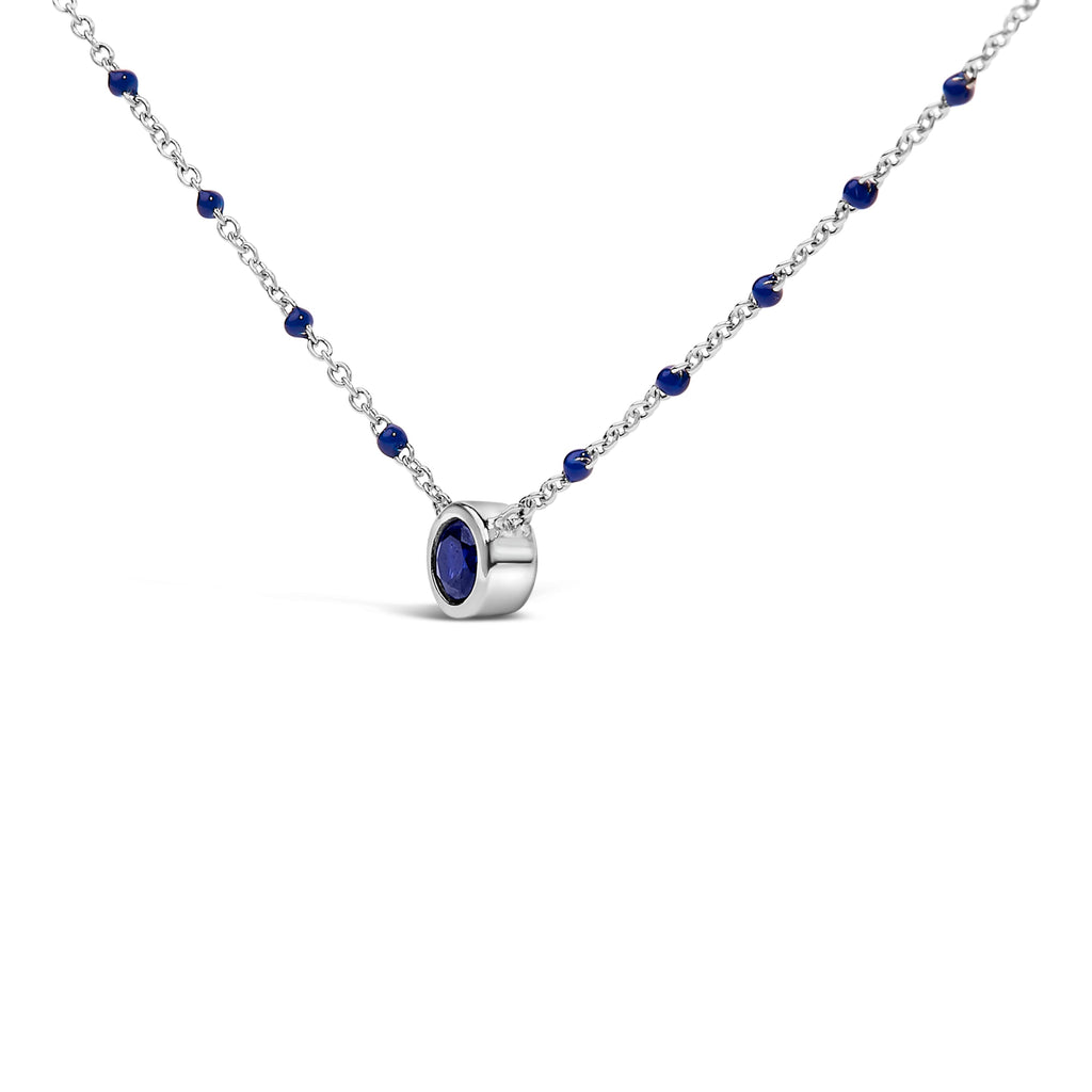 Sterling Silver Created Sapphire Bead Chain Necklace 18 Inch