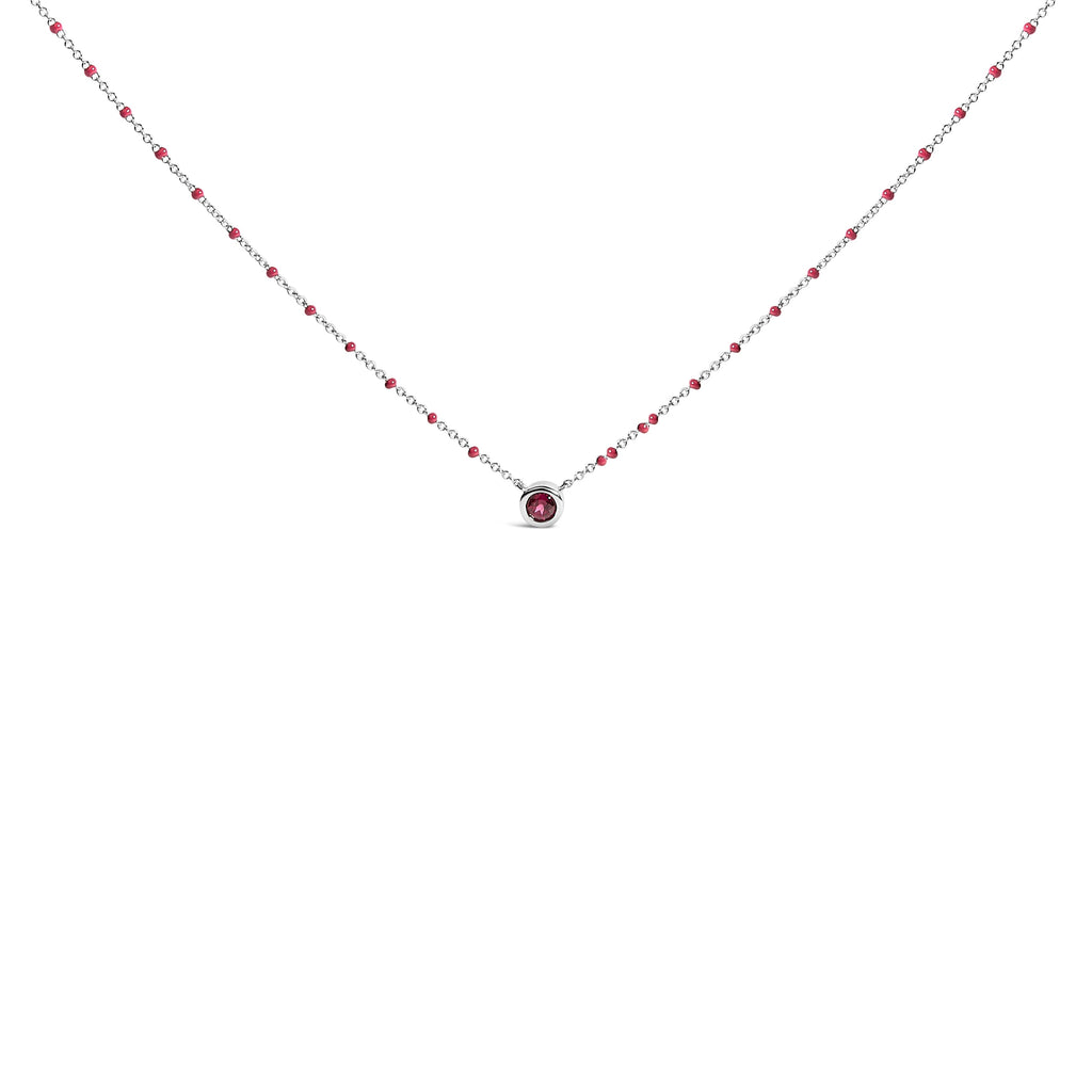Sterling Silver Rhodolite Enamel Bead Chain Necklace 18 Inch