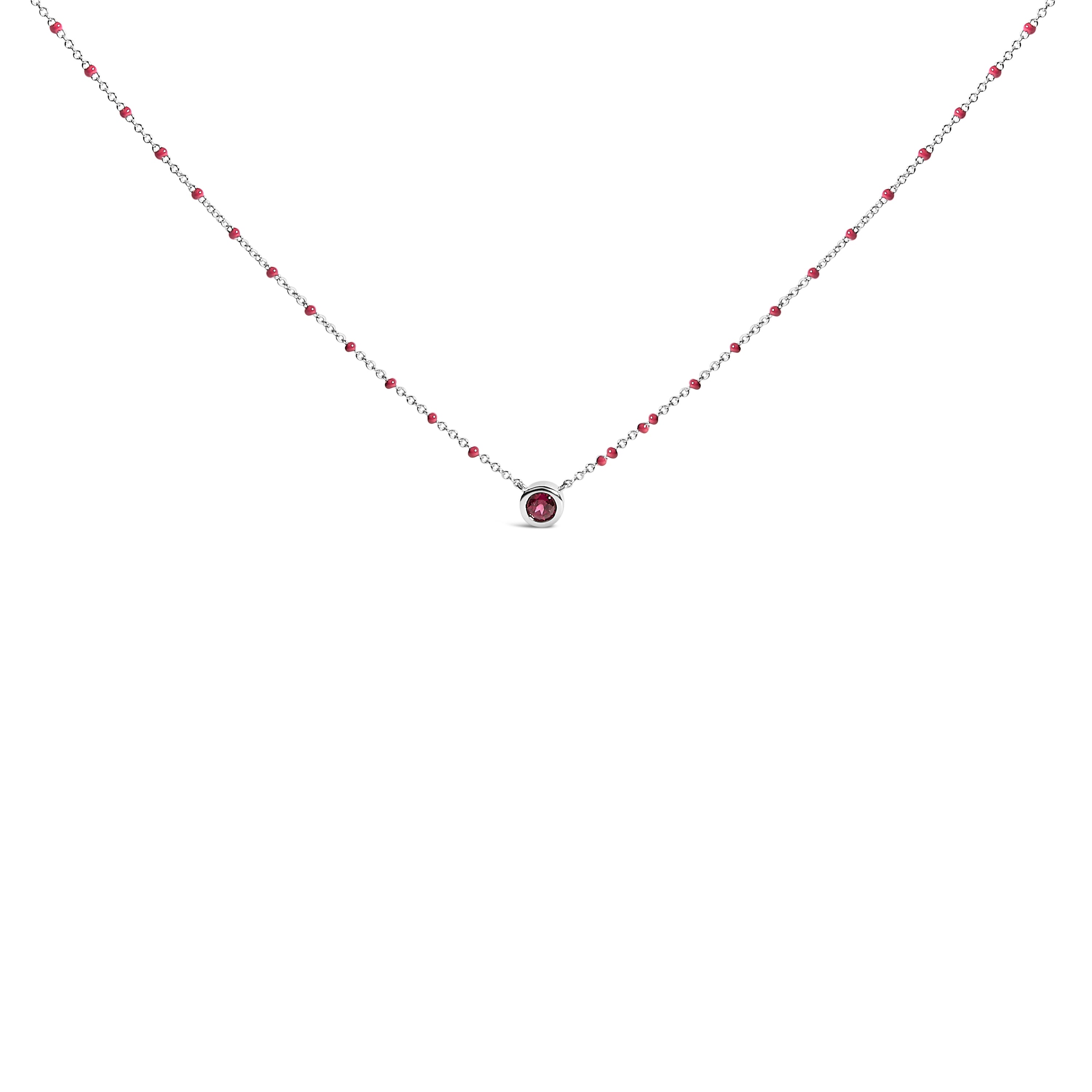Sterling Silver Rhodolite Enamel Bead Chain Necklace 18 Inch