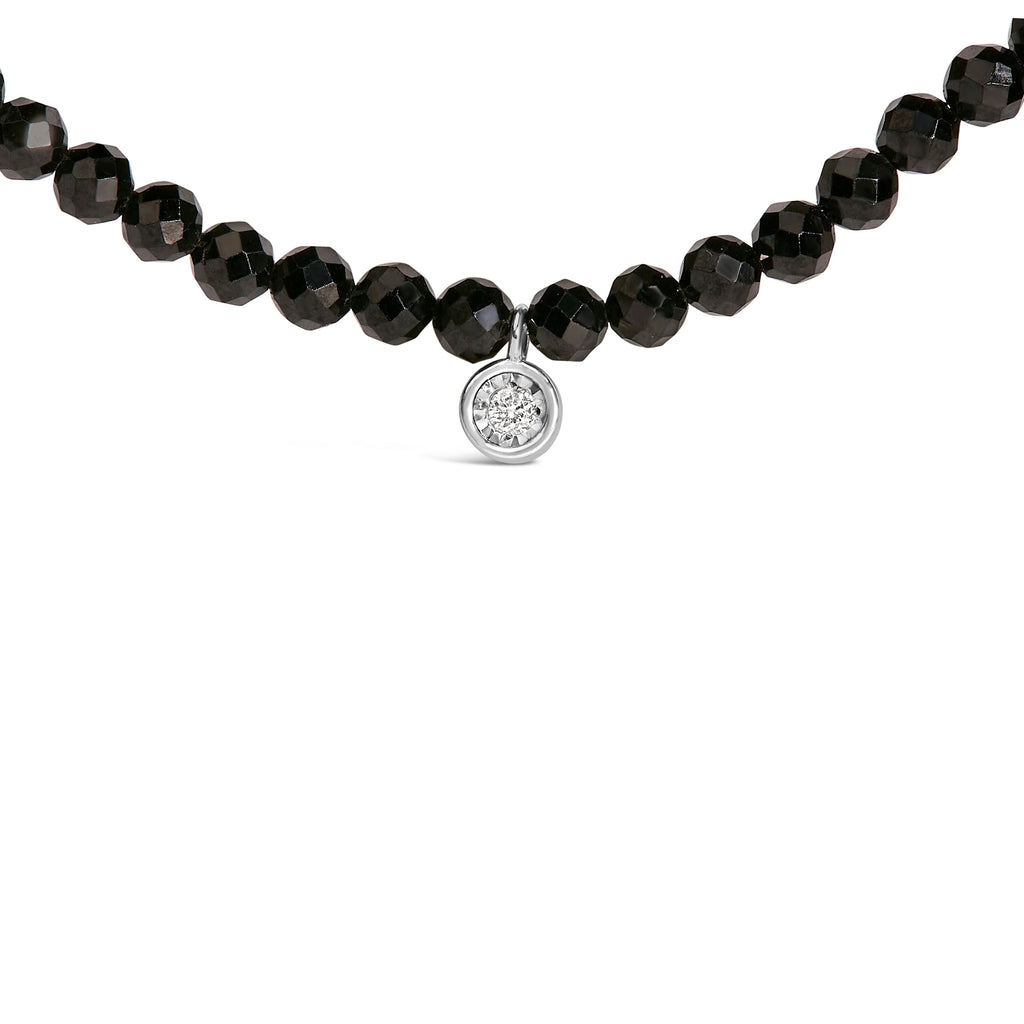 Sterling Silver Diamond Accent Black Spinel Bead Station Necklace