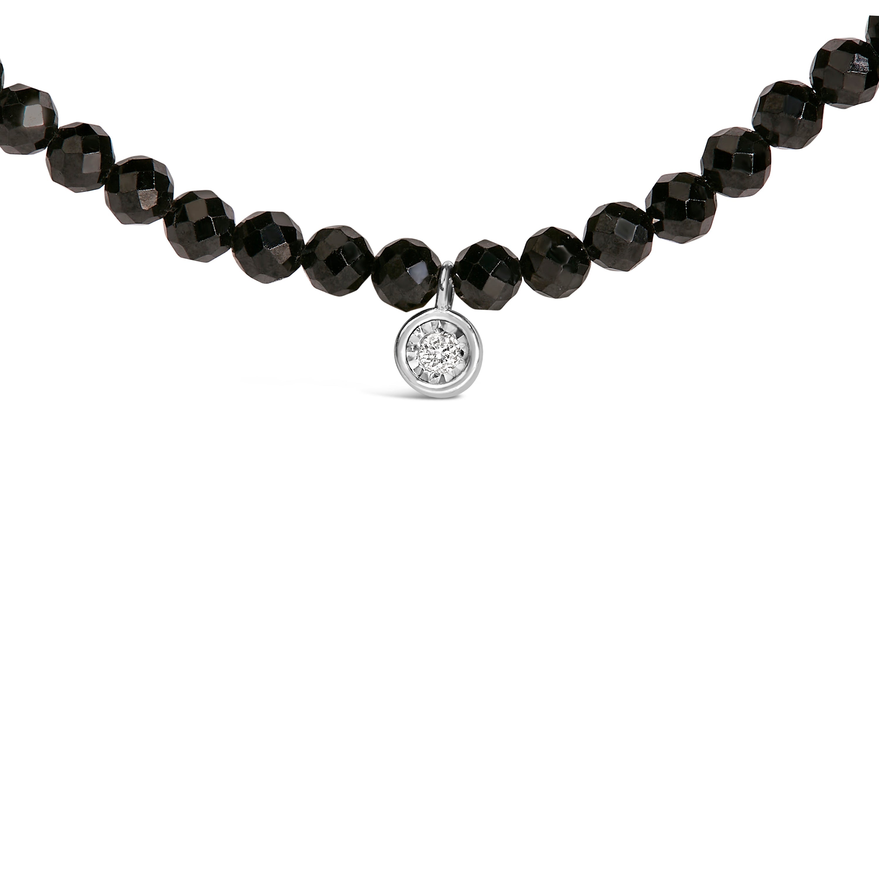 Sterling Silver Diamond Accent Black Spinel Bead Station Necklace