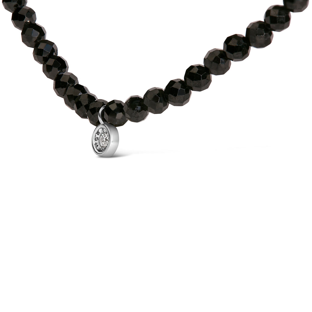Sterling Silver Diamond Accent Black Spinel Bead Station Necklace