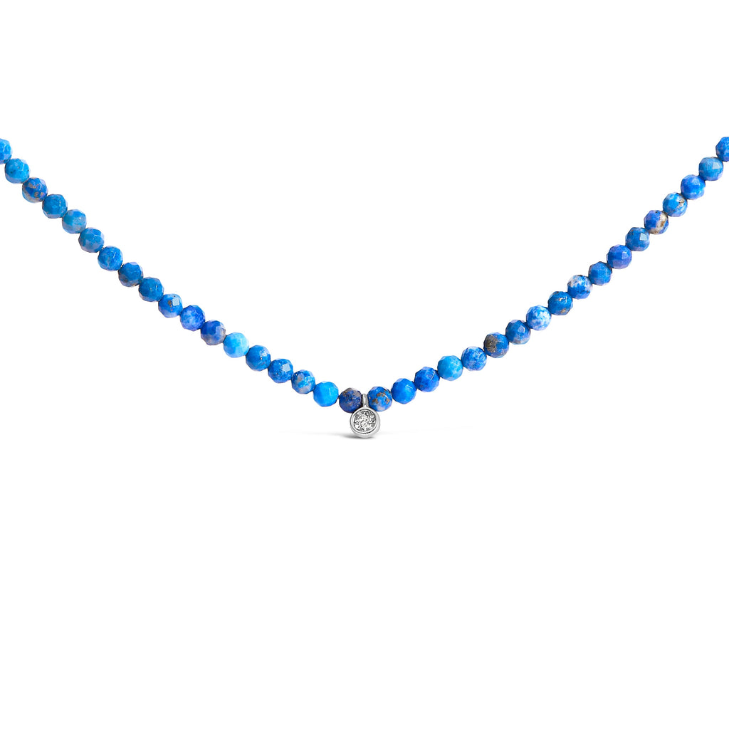 Sterling Silver Diamond Accent Blue Lapis Bead Station Necklace