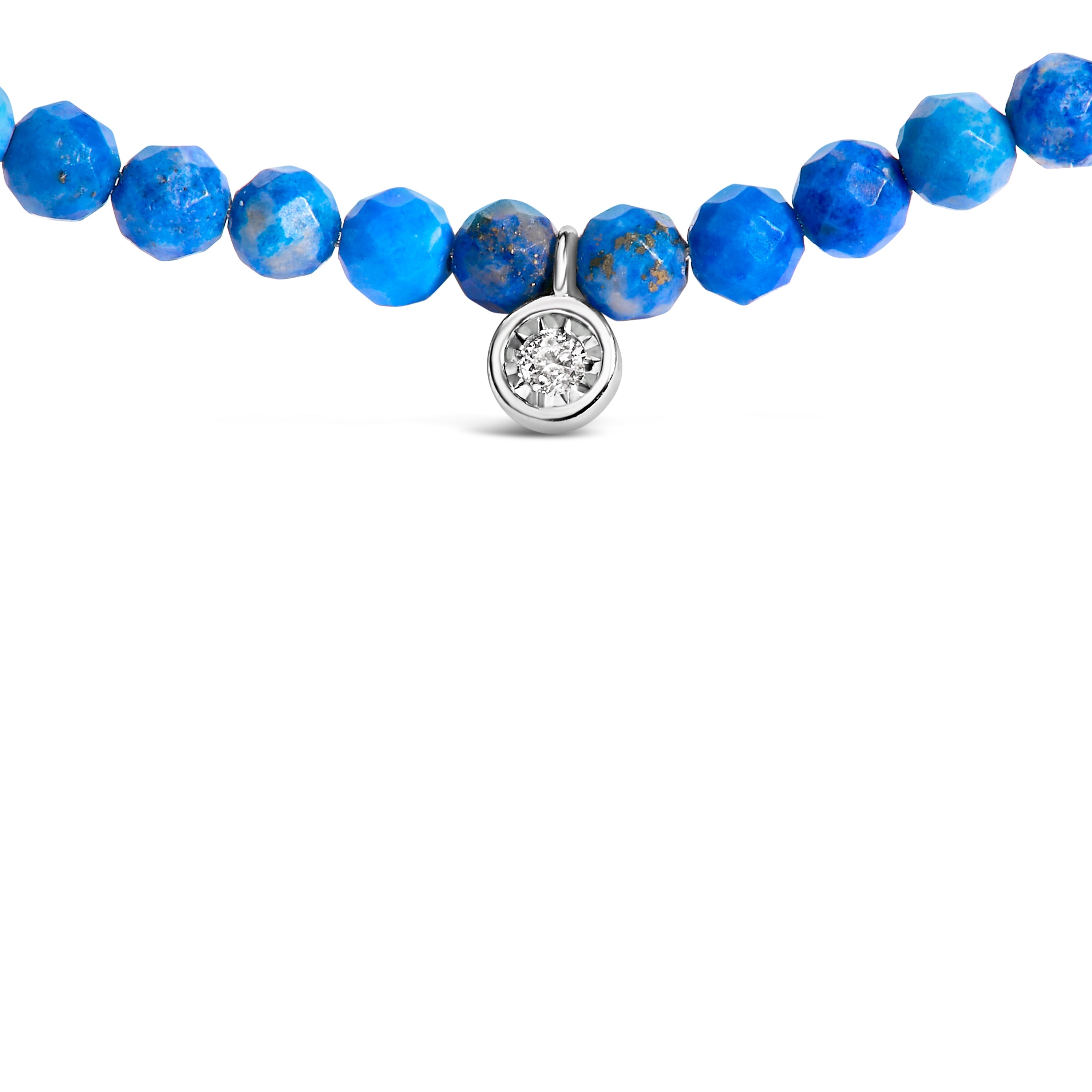 Sterling Silver Diamond Accent Blue Lapis Bead Station Necklace