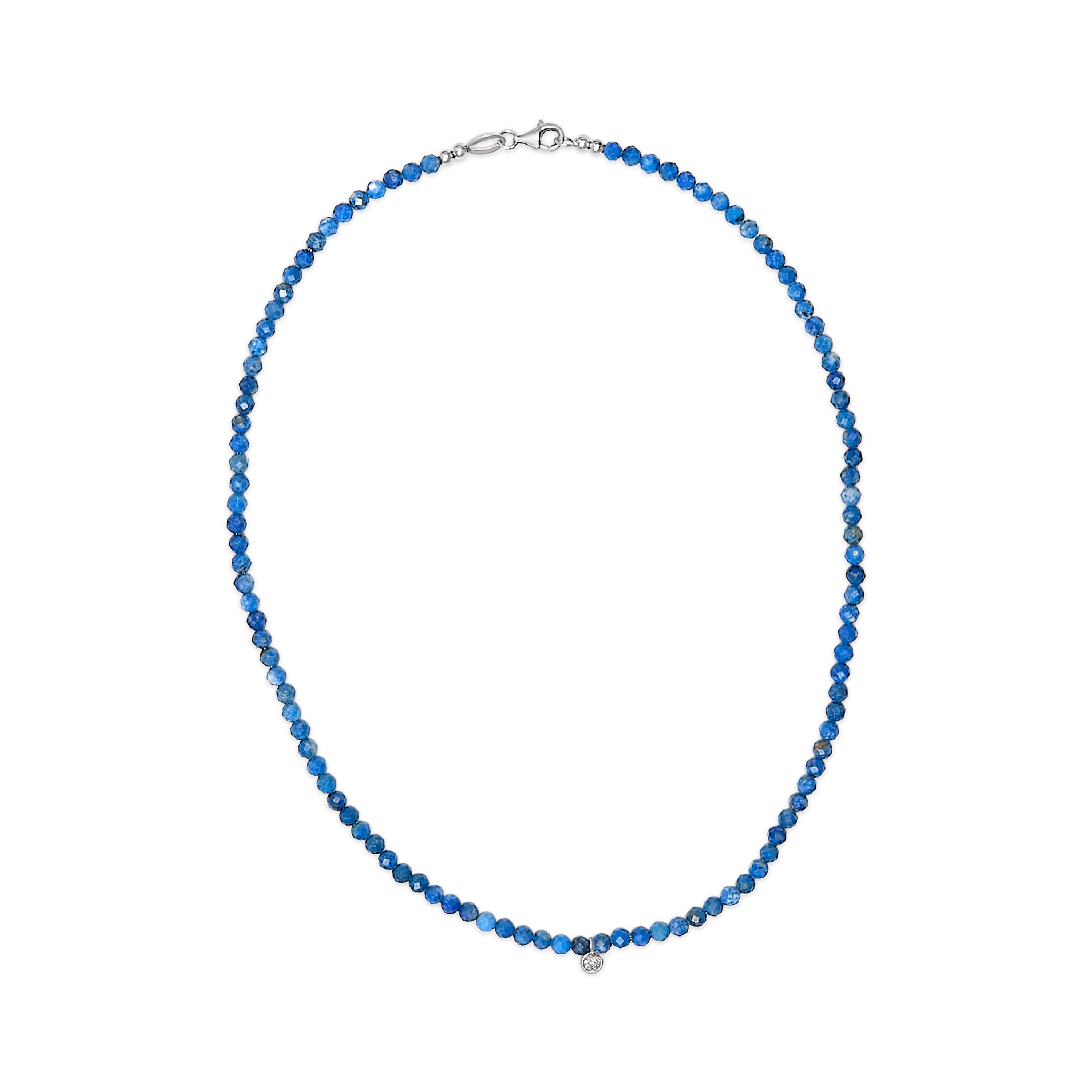 Sterling Silver Diamond Accent Blue Lapis Bead Station Necklace
