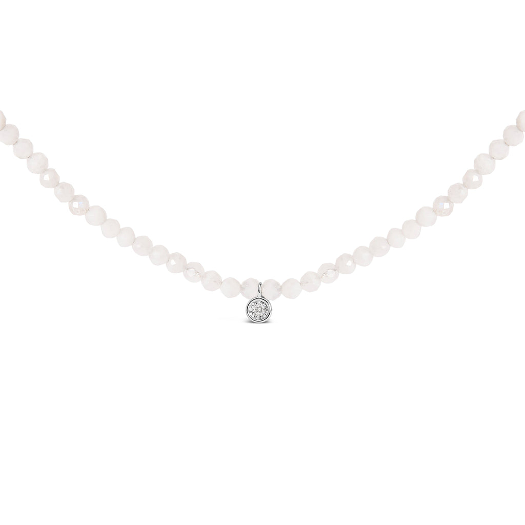 Sterling Silver Moonstone Bead Station Necklace with Diamond Accent
