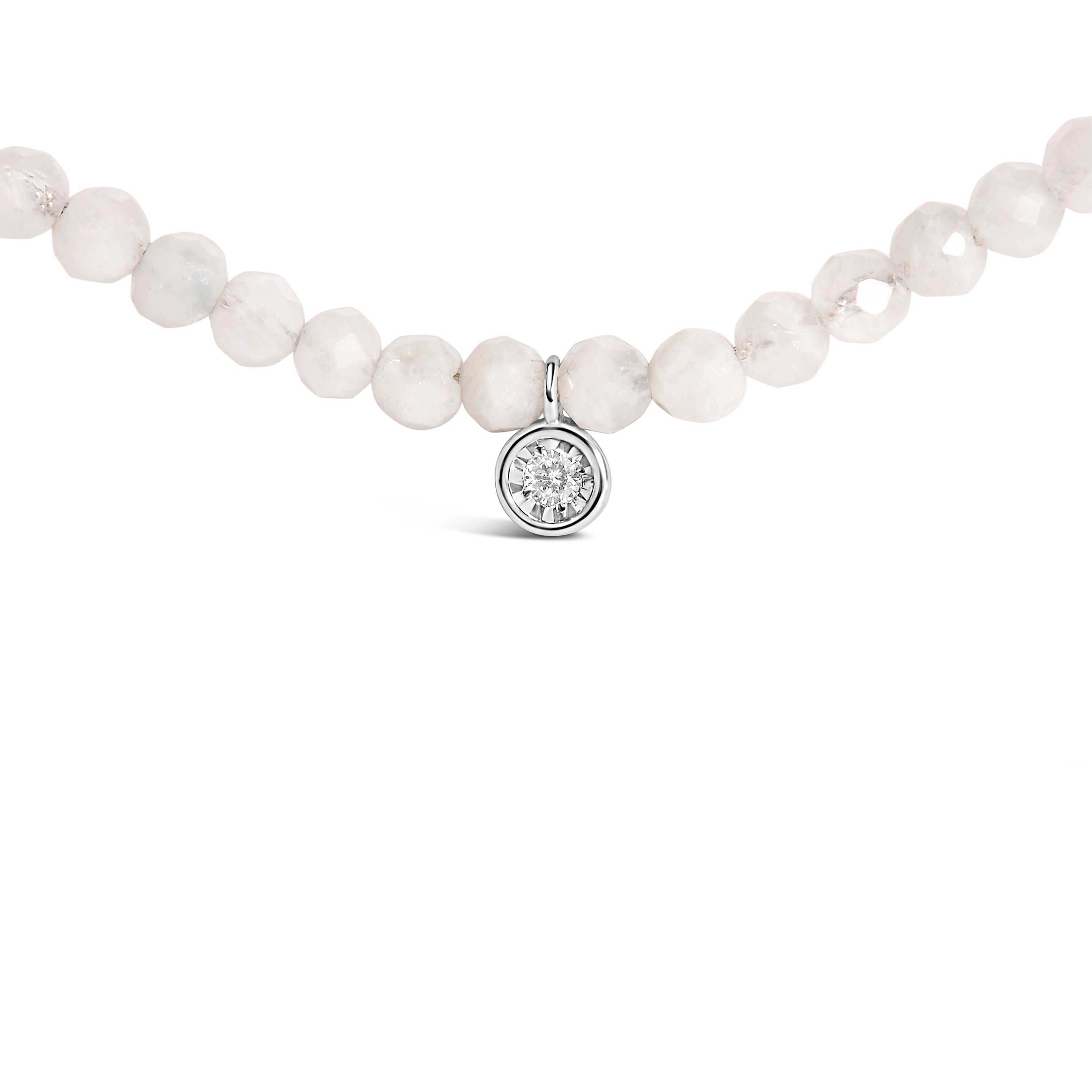 Sterling Silver Moonstone Bead Station Necklace with Diamond Accent