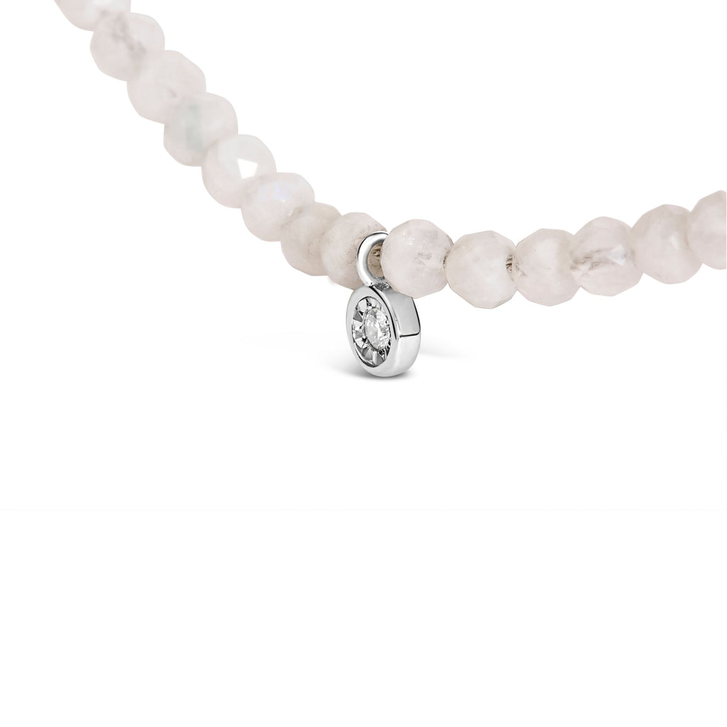 Sterling Silver Moonstone Bead Station Necklace with Diamond Accent