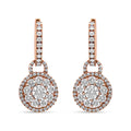 18K Rose Gold 1 1/2 Cttw Round Shaped Diamond Composite Drop and Dangle Leverback Earrings (F-G Color, VS1-VS2 Clarity)