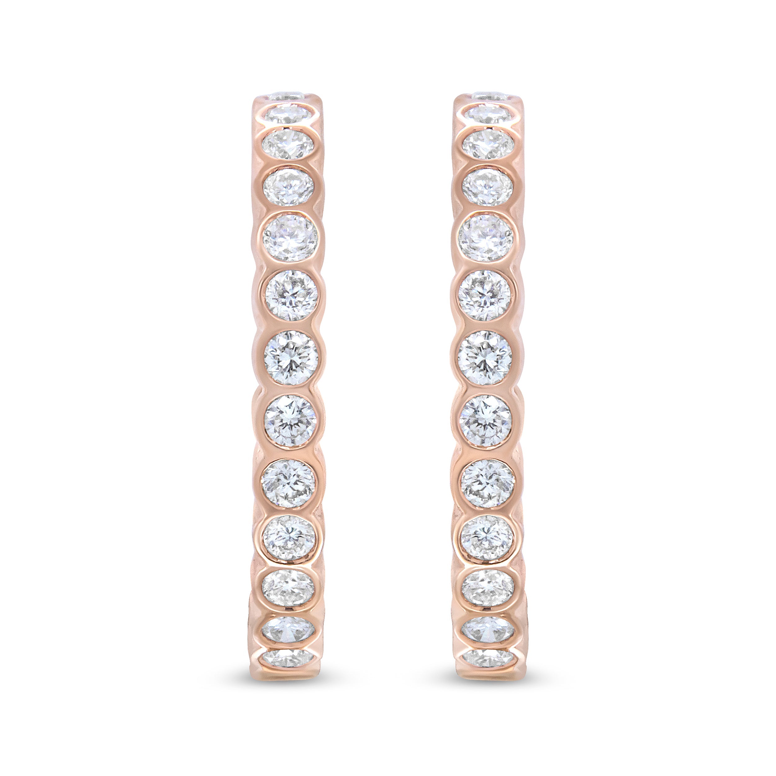 18K Rose Gold 1 Cttw Round Bezel-Set Diamond Hoop Earrings (F-G Color, VS1-VS2 Clarity)