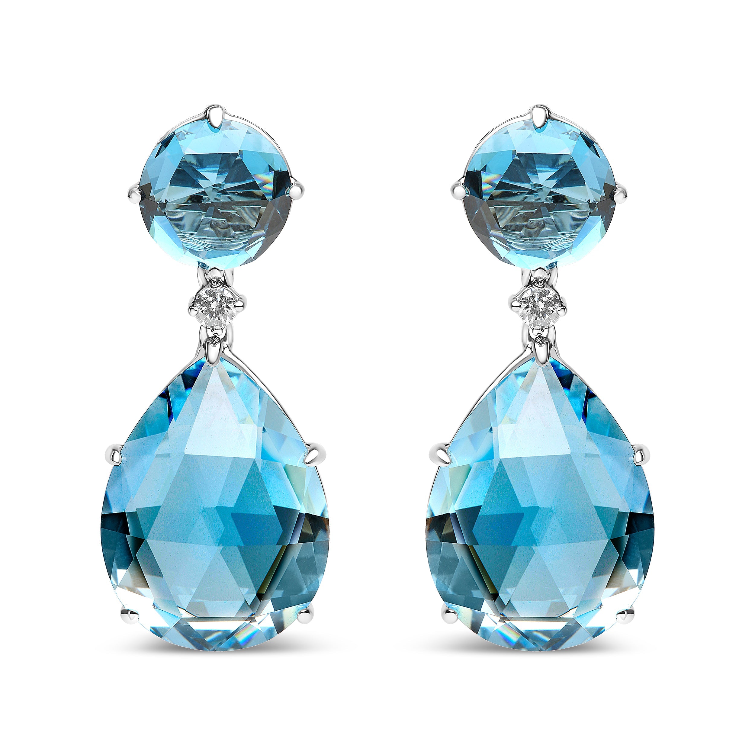 18K White Gold 1/5 Cttw Diamond with Round London Blue Topaz and 20 x 15mm Pear Cut Sky Blue Topaz Gemstone Dangle Earring (G-H Color, SI1-SI2 Clarity)
