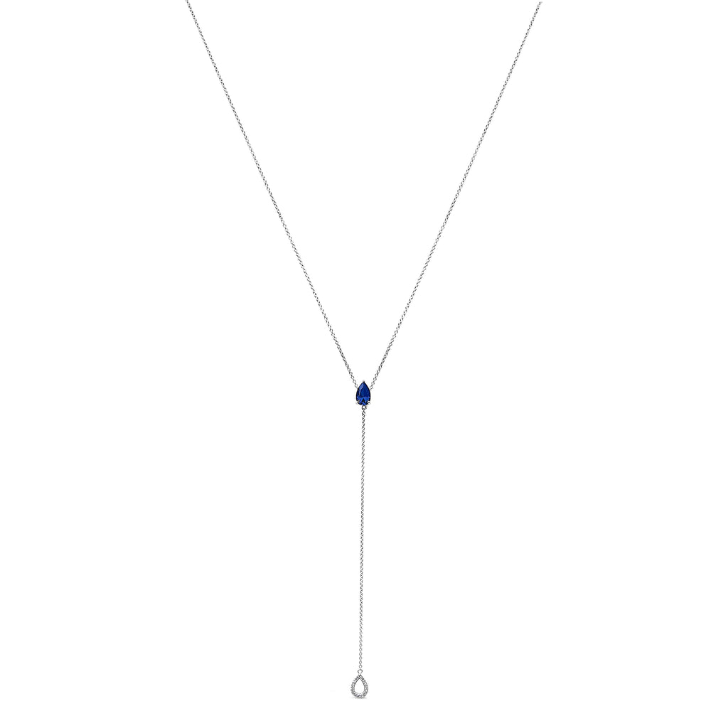 Sterling Silver Created Blue Sapphire and Diamond Accent Y Necklace