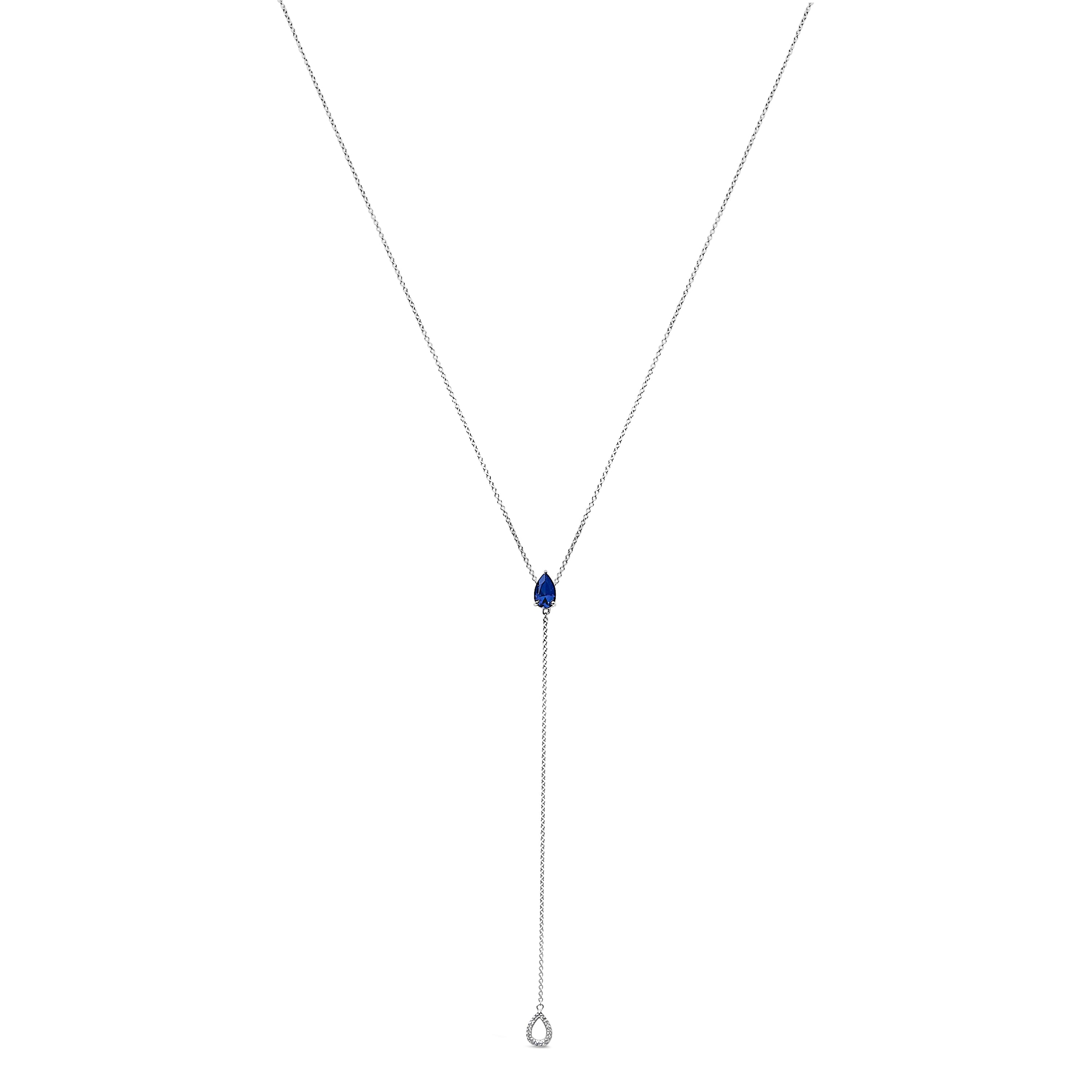 Sterling Silver Created Blue Sapphire and Diamond Accent Y Necklace