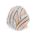18K Rose and White Gold 1 7/8 Cttw Diamond and Gold Textured Dome Cocktail Ring (F-G Color, VS1-VS2 Clarity) - Size 6.5