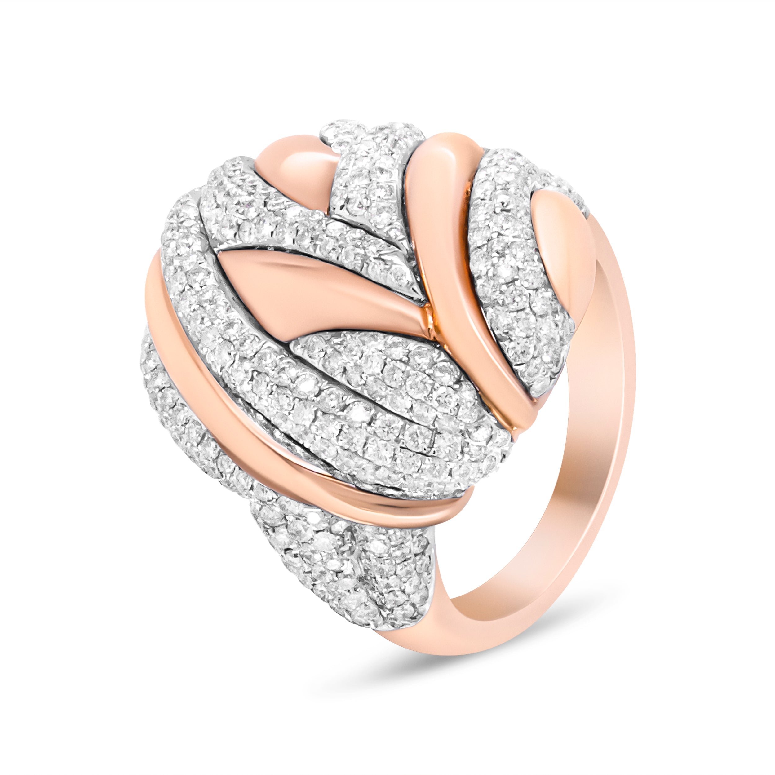 18K Rose and White Gold 1 7/8 Cttw Diamond and Gold Textured Dome Cocktail Ring (F-G Color, VS1-VS2 Clarity) - Size 6.5