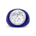 18K White Gold 14mm White Quartz and 1/5 Cttw Diamond Halo with Blue Enamel Dome Ring (F-G Color, VS1-VS2 Clarity) - Ring Size 7