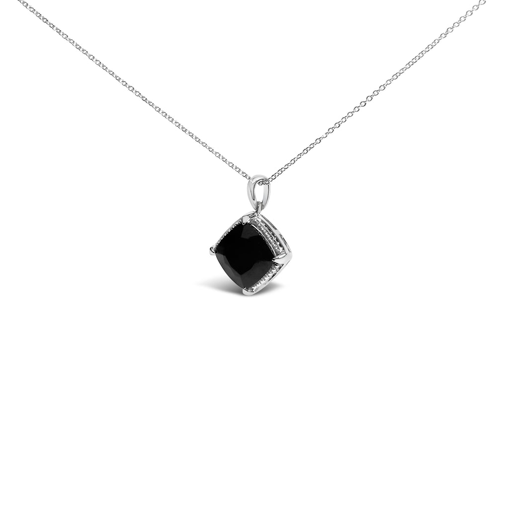 Sterling Silver Cushion Onyx 3-Piece Jewelry Set Ring Earrings Pendant 18 Inch Cable Chain