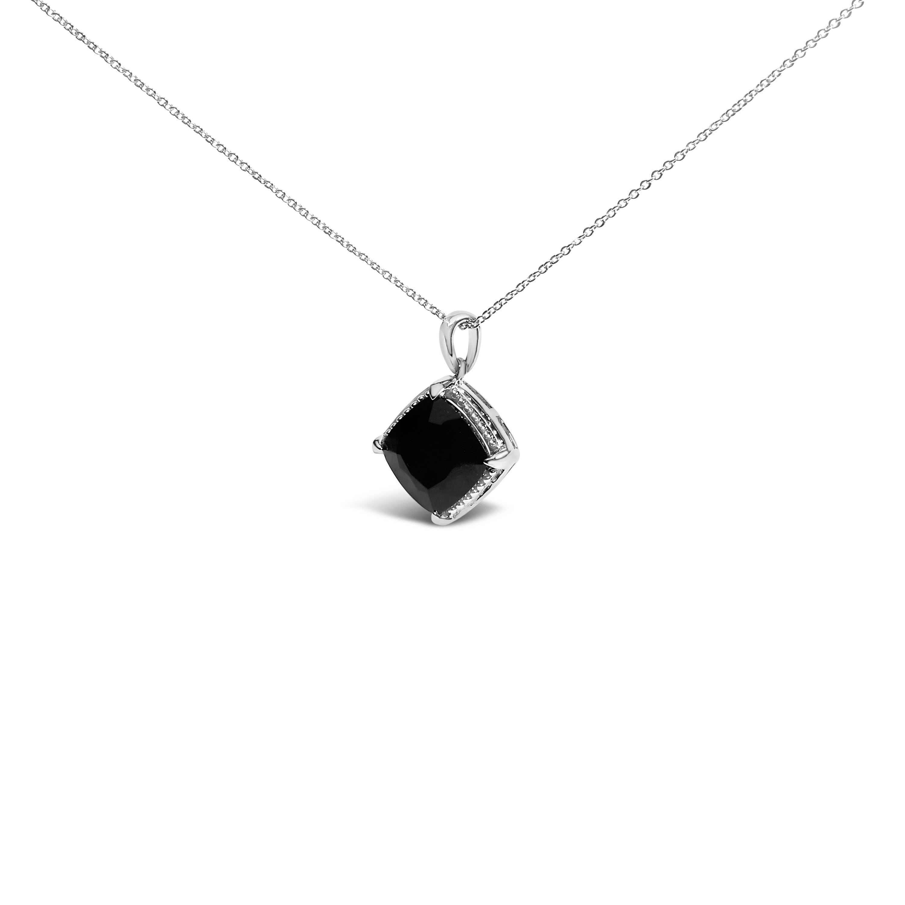 Sterling Silver Cushion Onyx 3-Piece Jewelry Set Ring Earrings Pendant 18 Inch Cable Chain